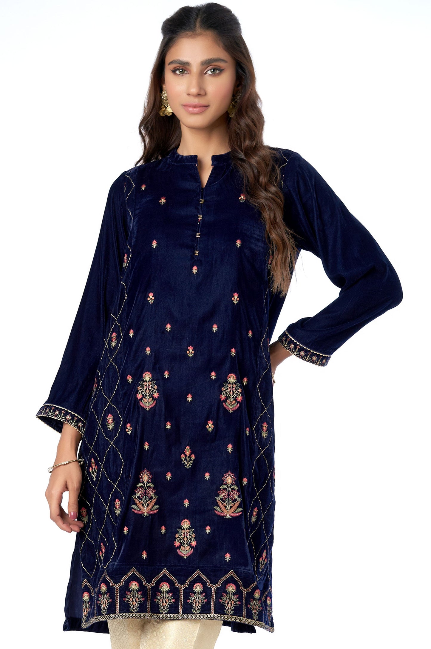 Stitched 1 Piece Velvet Embroidered Shirt