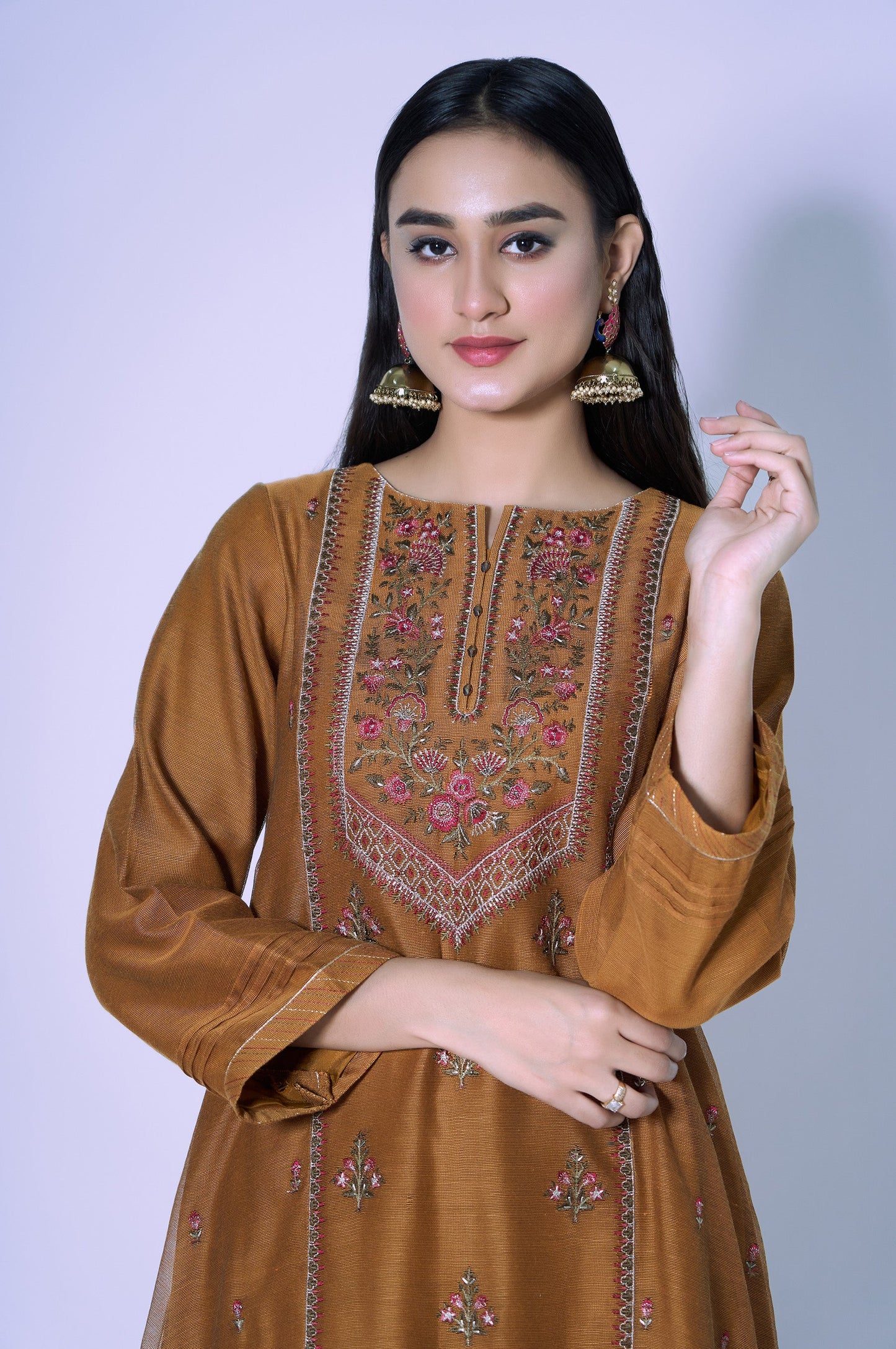 Stitched 1 Piece Paper Cotton Sequin Embroidered Shirt