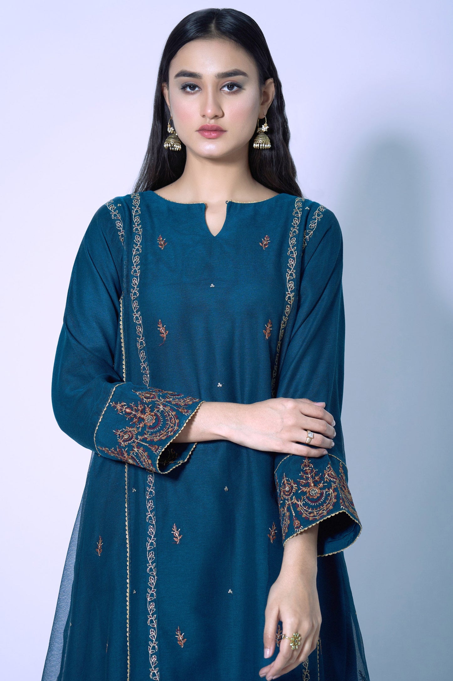Stitched 1 Piece Khaddi Net Embroidered Shirt