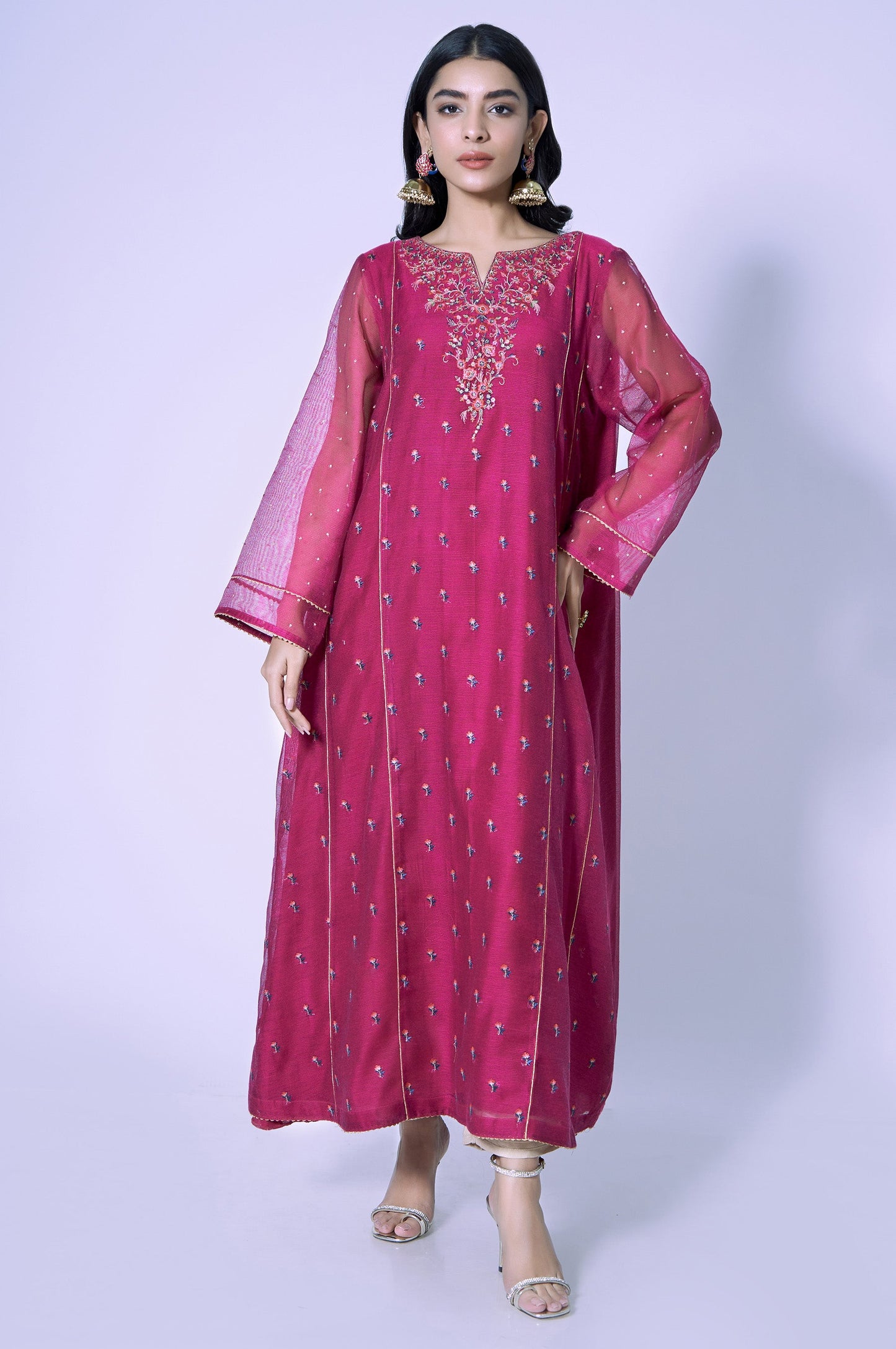Stitched 1 Piece Khaddi Net Embroidered Shirt