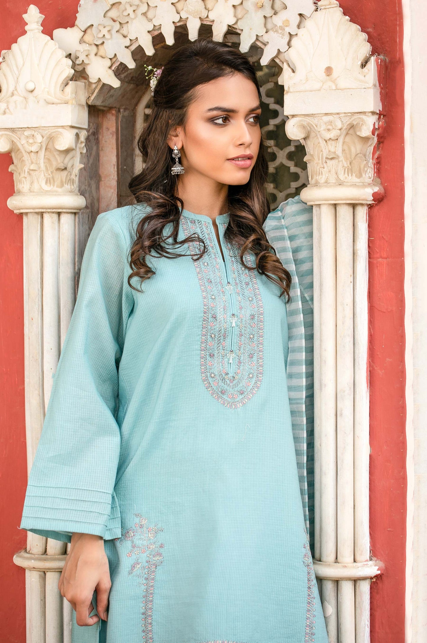 Stitched 2 Piece Khaadi Rawsilk Embroidered Suit