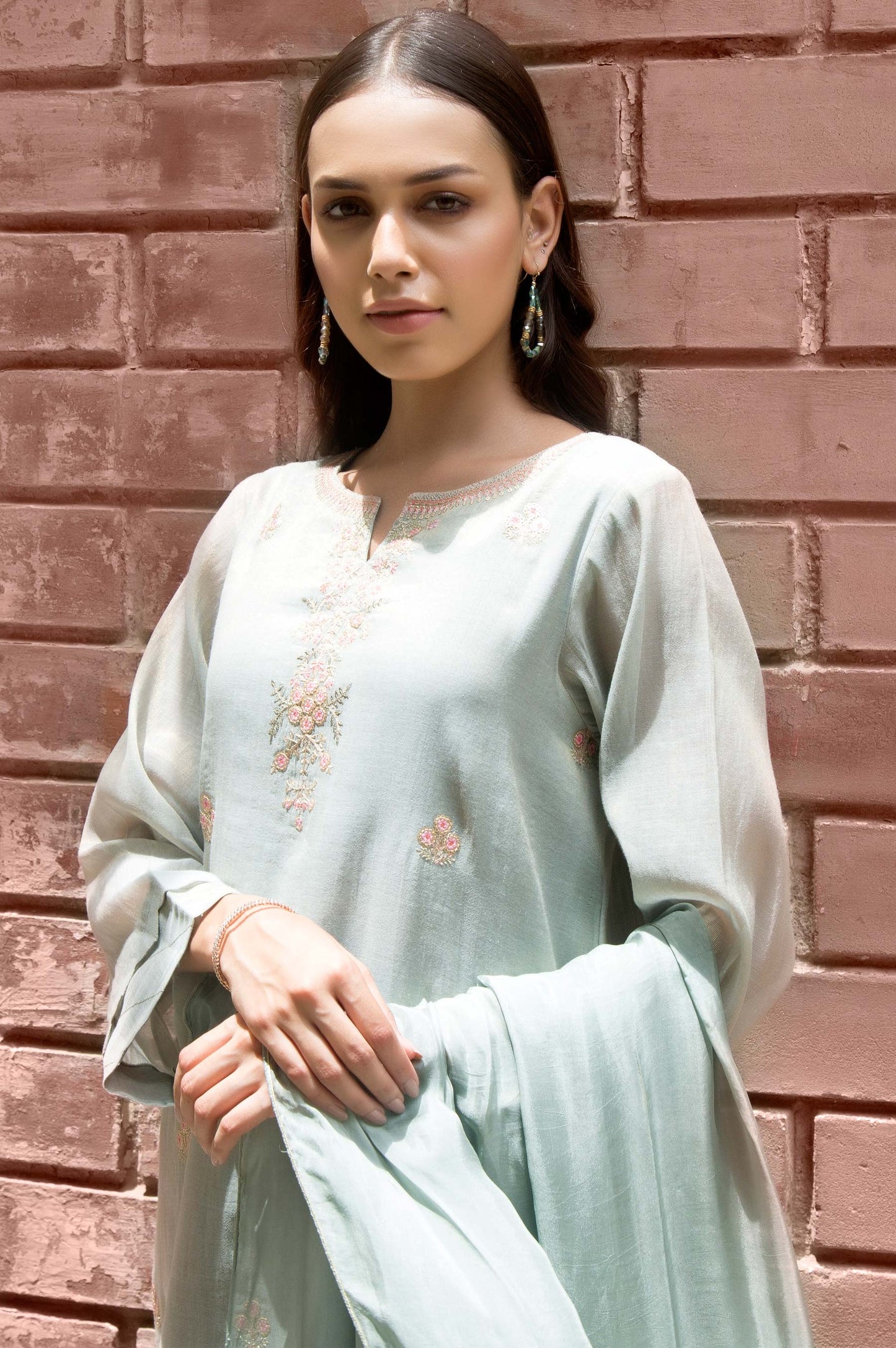 Stitched 2 Piece Kundan Net Embroidered Suit