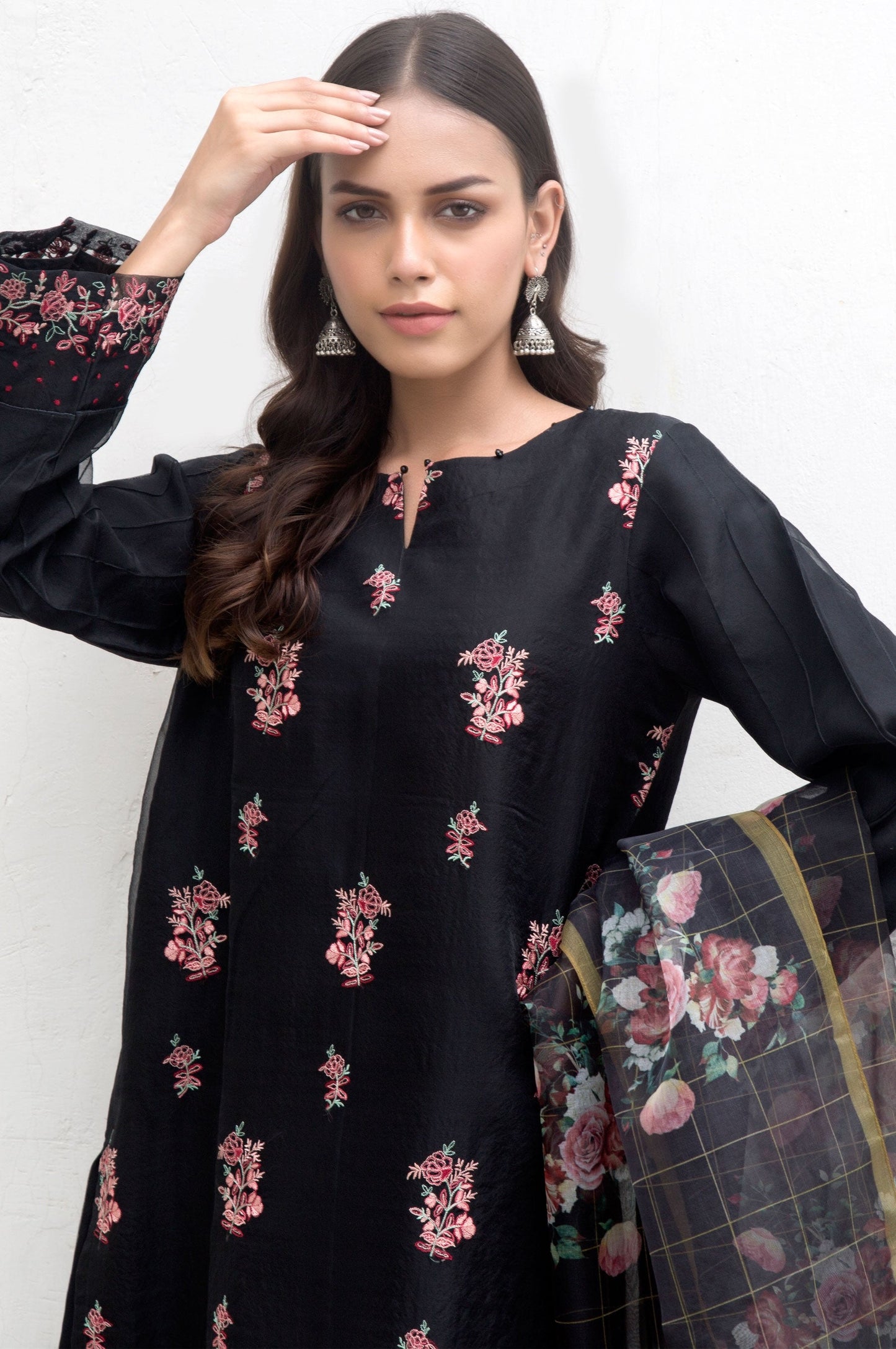 Stitched 2 Piece Organza Embroidered Suit