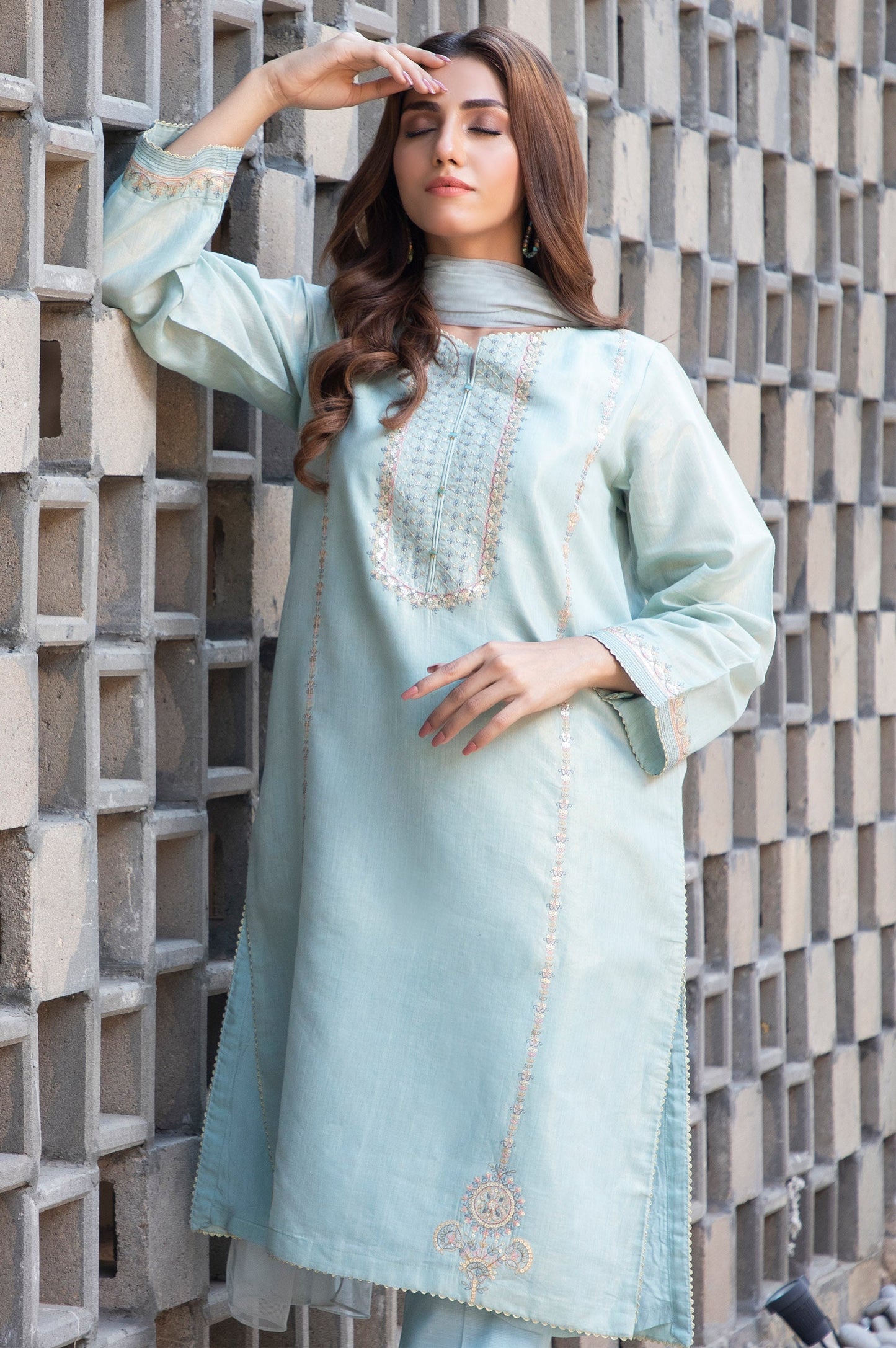 Stitched 2 Piece Mysuri Net Embroidered Suit