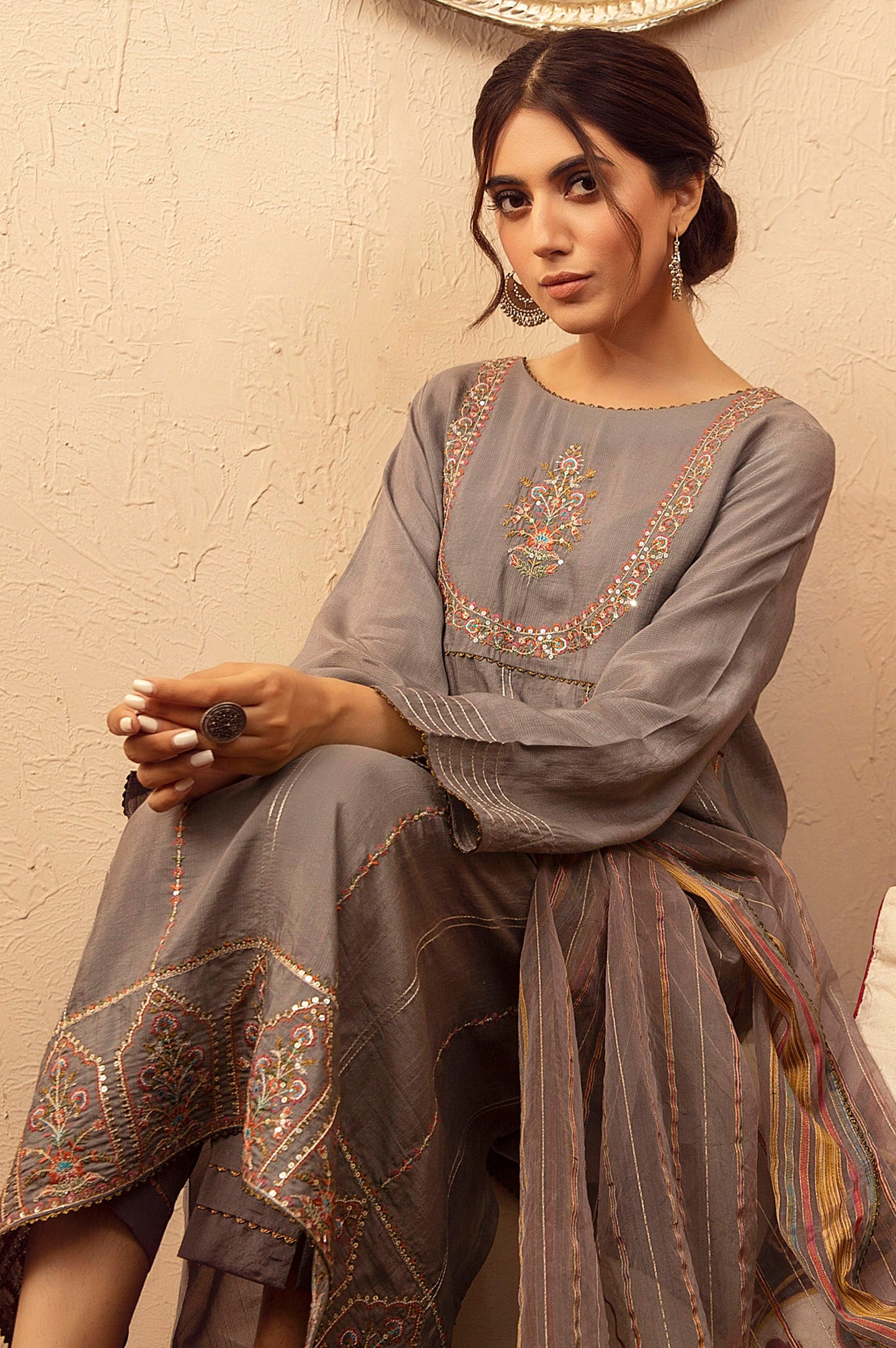 Stitched 2 Piece Raw Silk Embroidered Suit