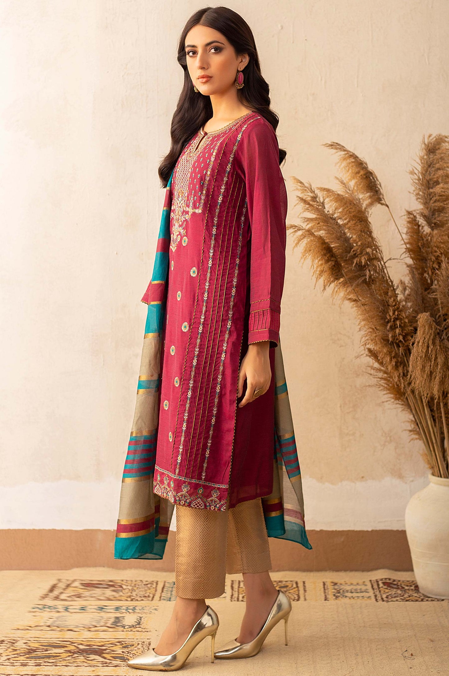Stitched 2 Piece Plain Staple Embroidered Suit