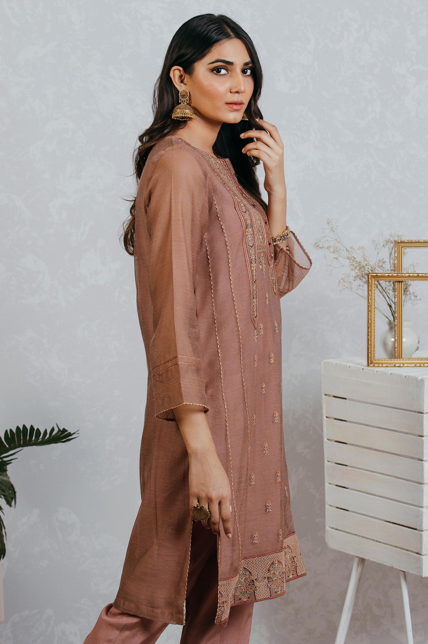 Stitched 2 Piece Cotton net Embroidered Suit