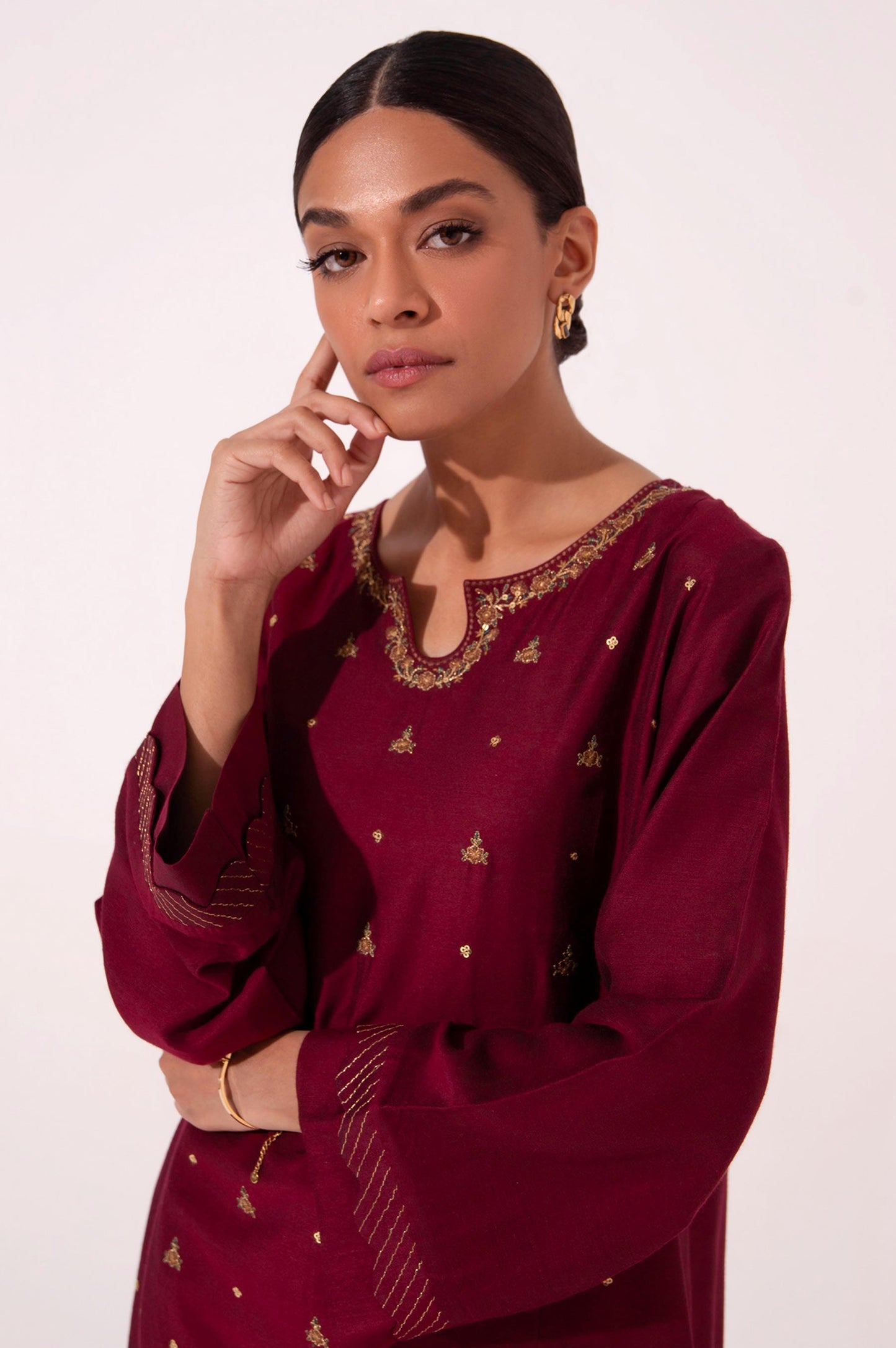 Stitched 2 Piece Cotton Silk Embroidered Suit