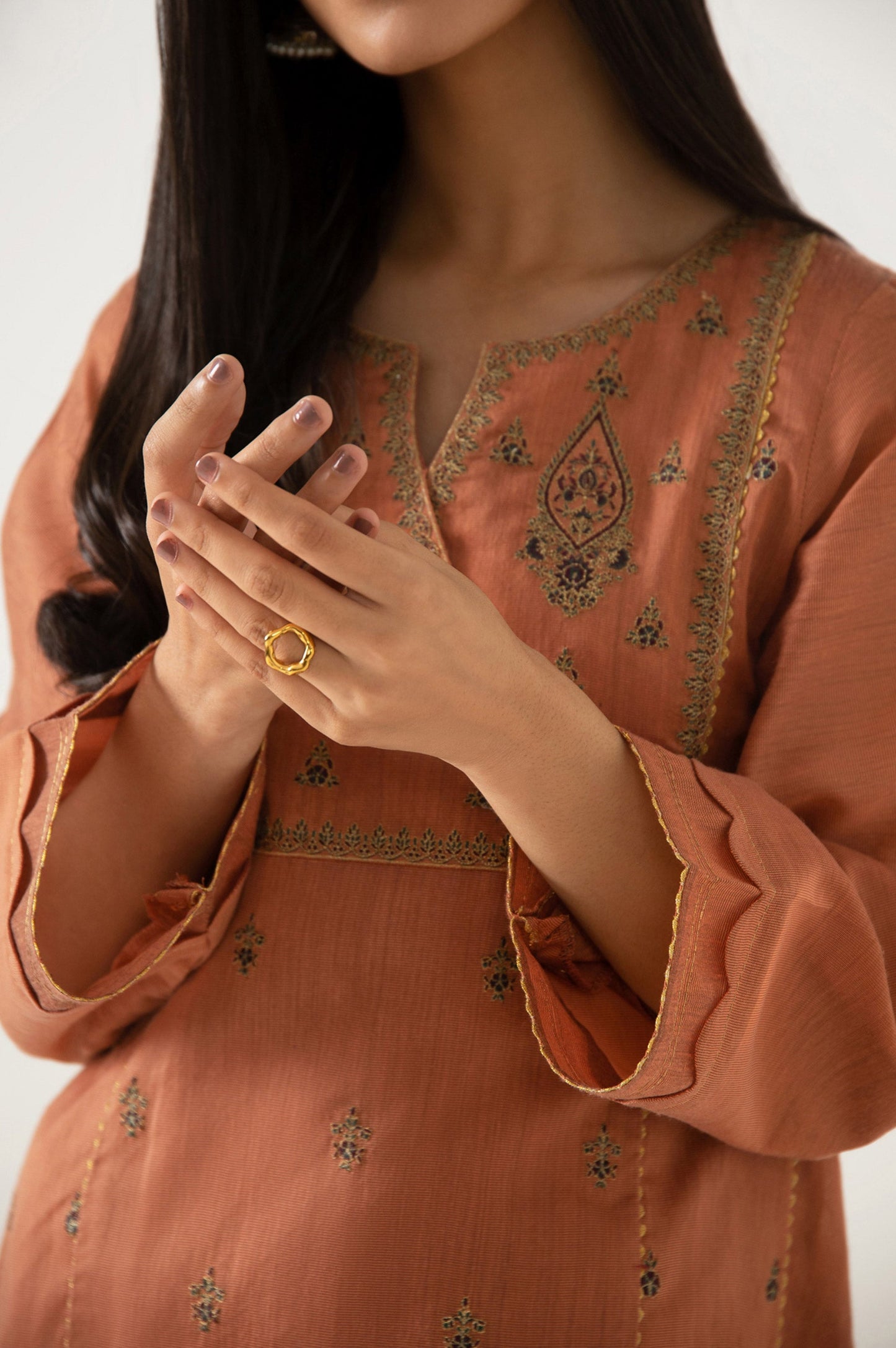 Stitched 2 Piece Cotton net Embroidered Suit