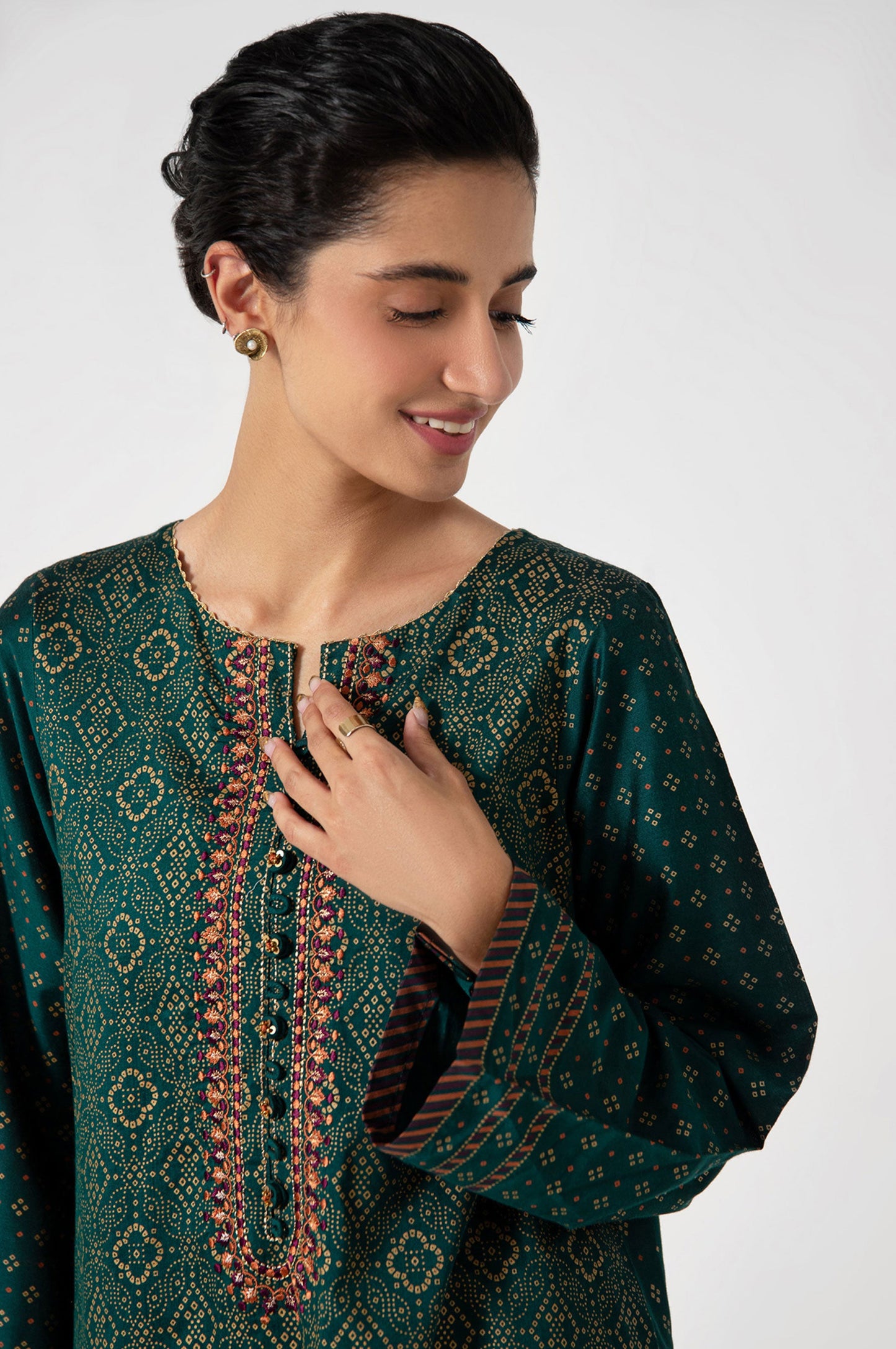 Stitched 2 Piece Zari Cotton Silk Embroidered Suit.