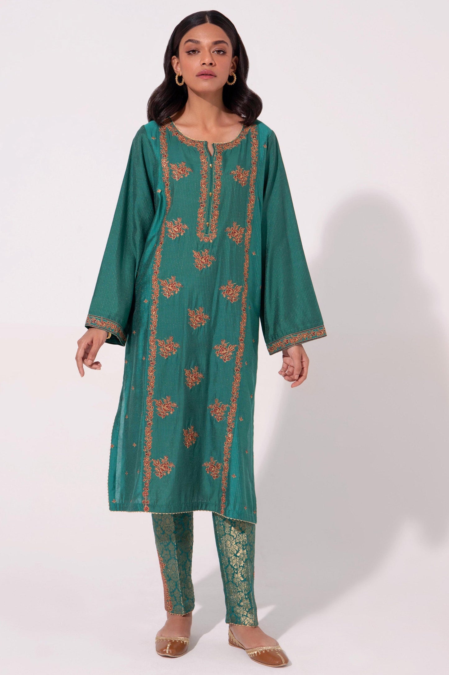 Stitched 2 Piece Cotton Silk Embroidered Suit.