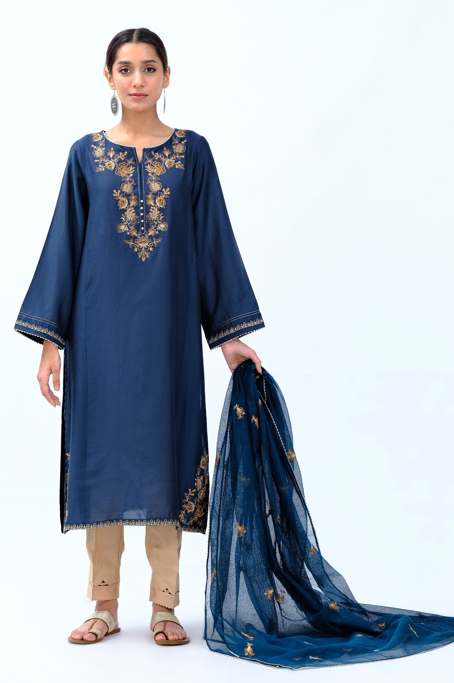 Stitched 2 Piece Cotton Net Embroidered Suit