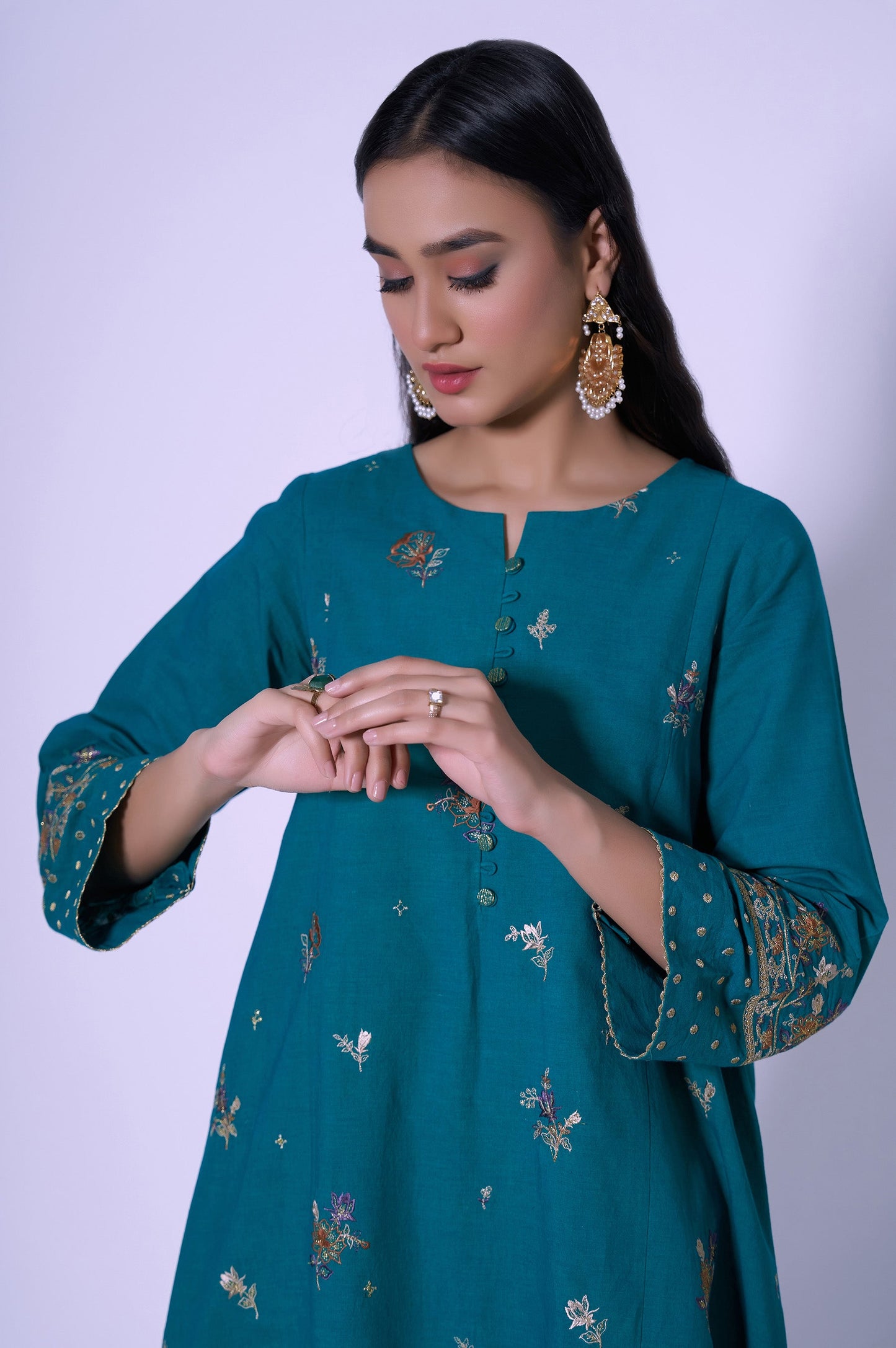 Stitched 2 Piece Cotton Net Embroidered Outfit