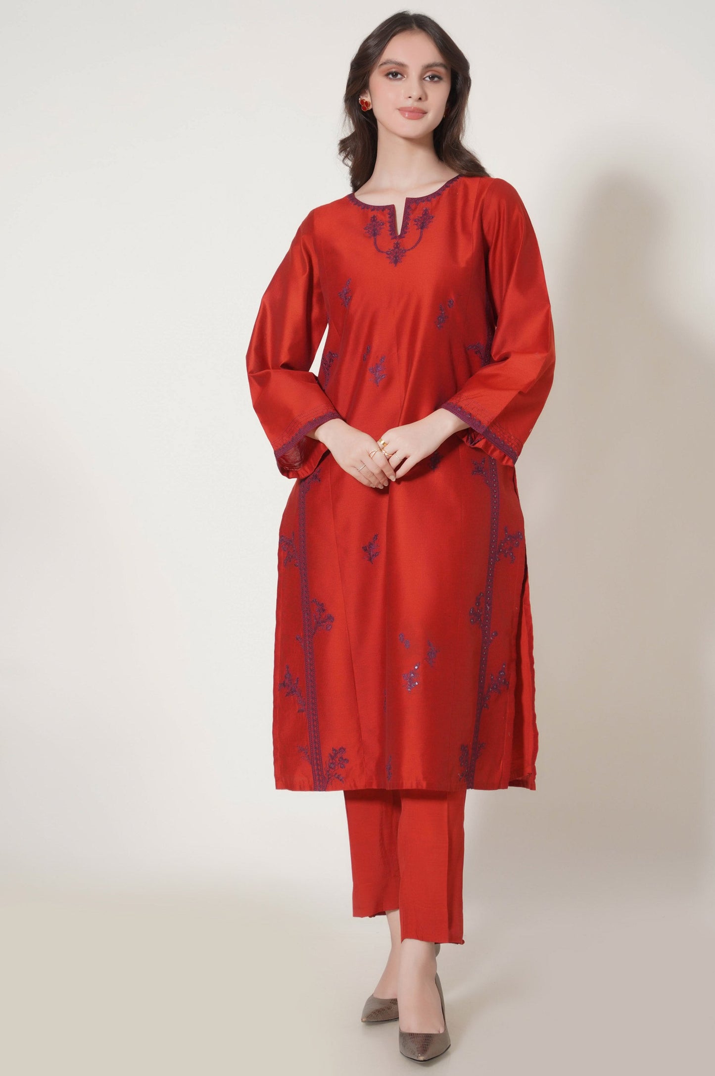 Stitched 2 Piece Embroidered Cotton Net Outfit