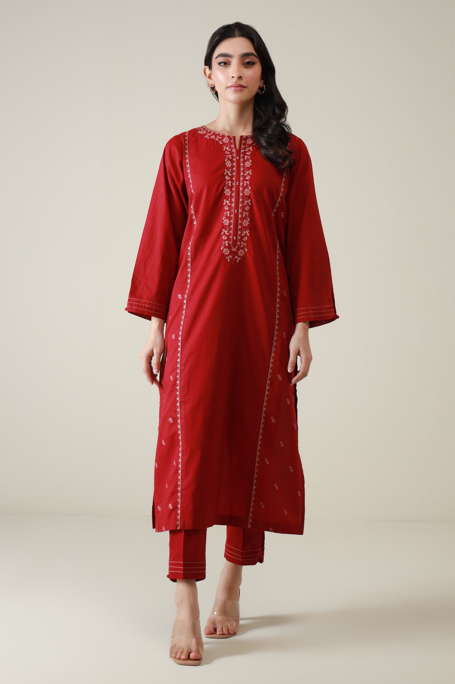 Sticthed 2 Piece Embroidered Cambric Suit