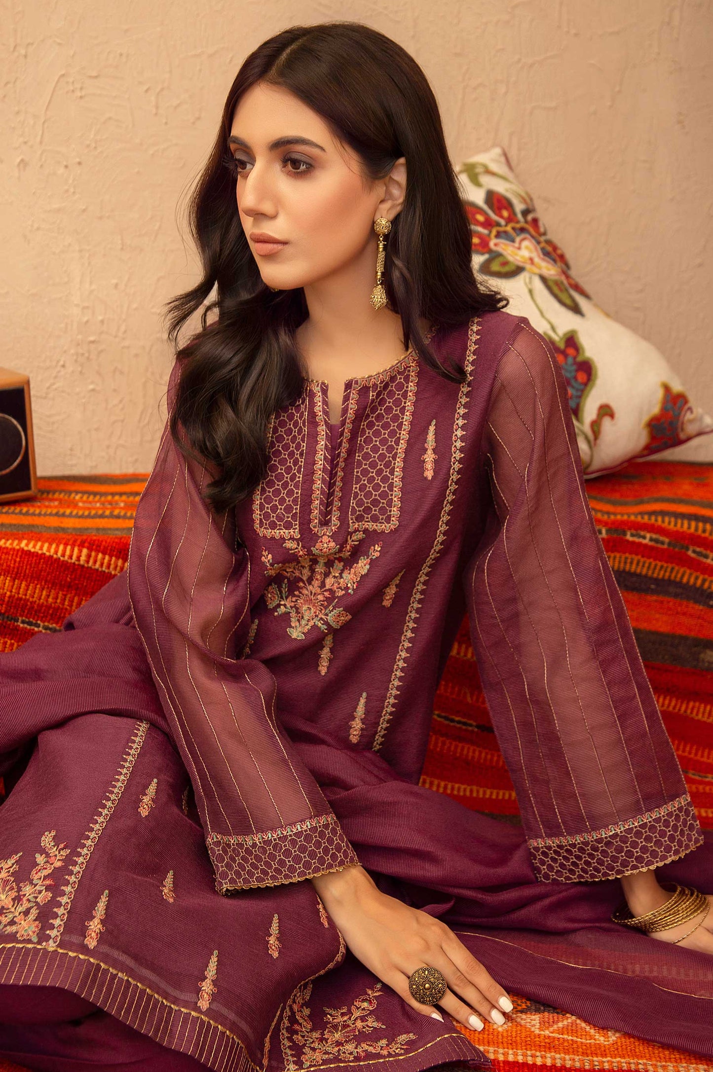 Stitched 3 Piece Checkered Organza Embroidered Suit