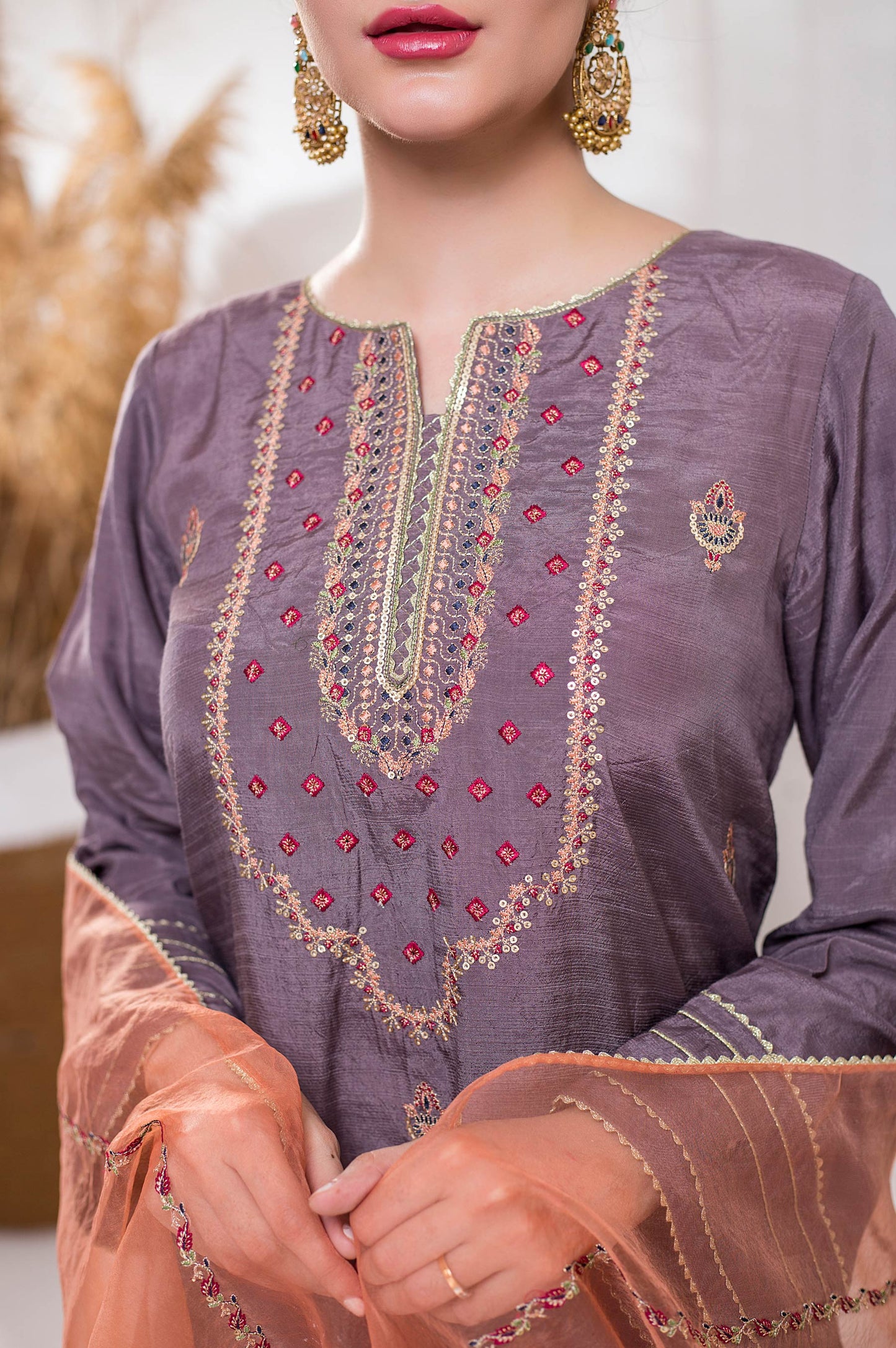 Stitched 3 Piece Raw Silk Embroidered Suit