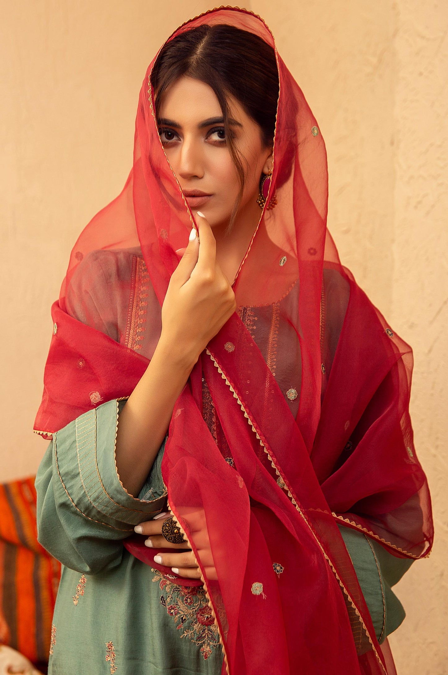 Stitched 3 Piece Raw Silk Embroidered Suit