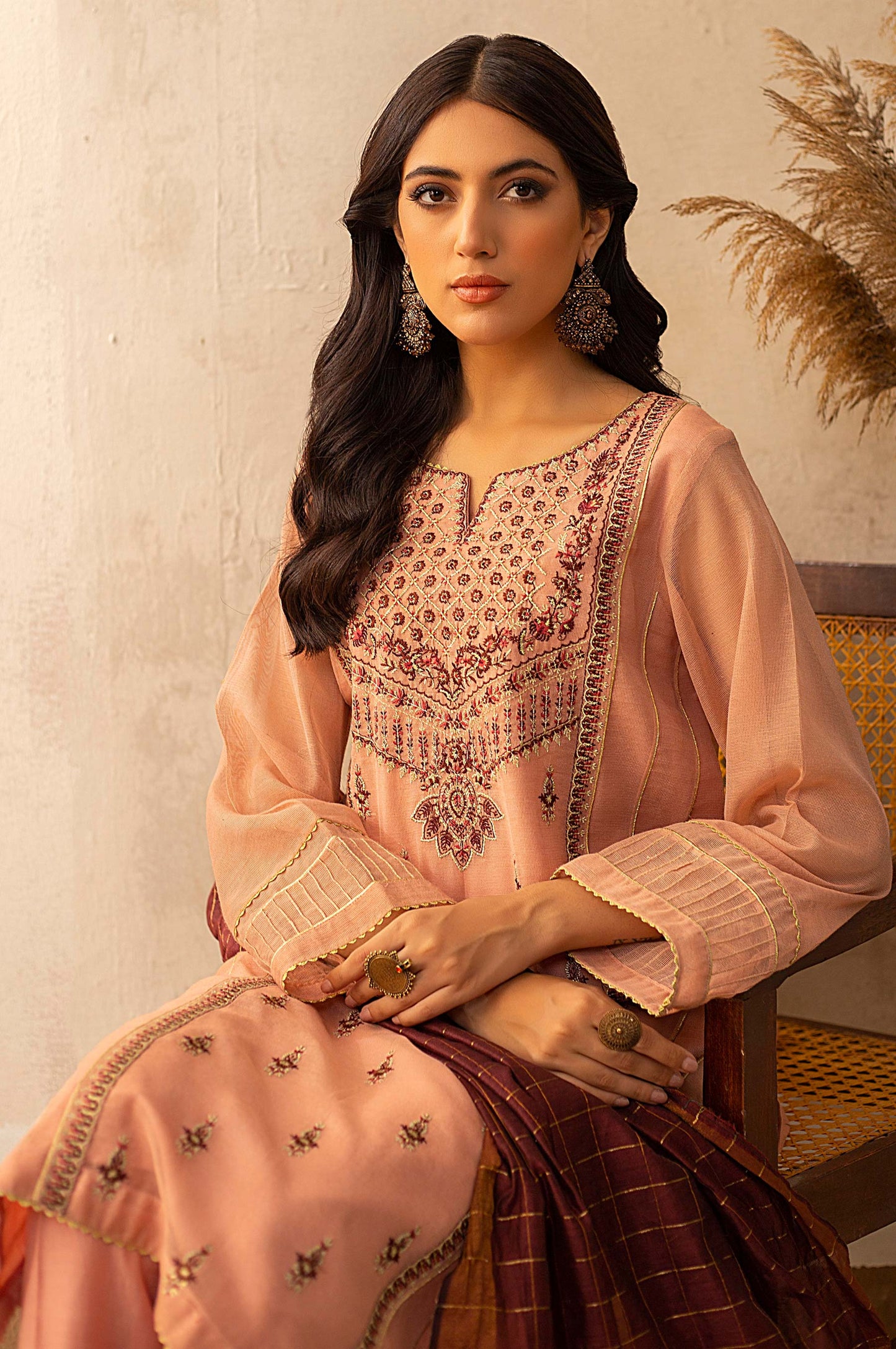 Stitched 3 Piece Khaddi Net Embroidered Suit