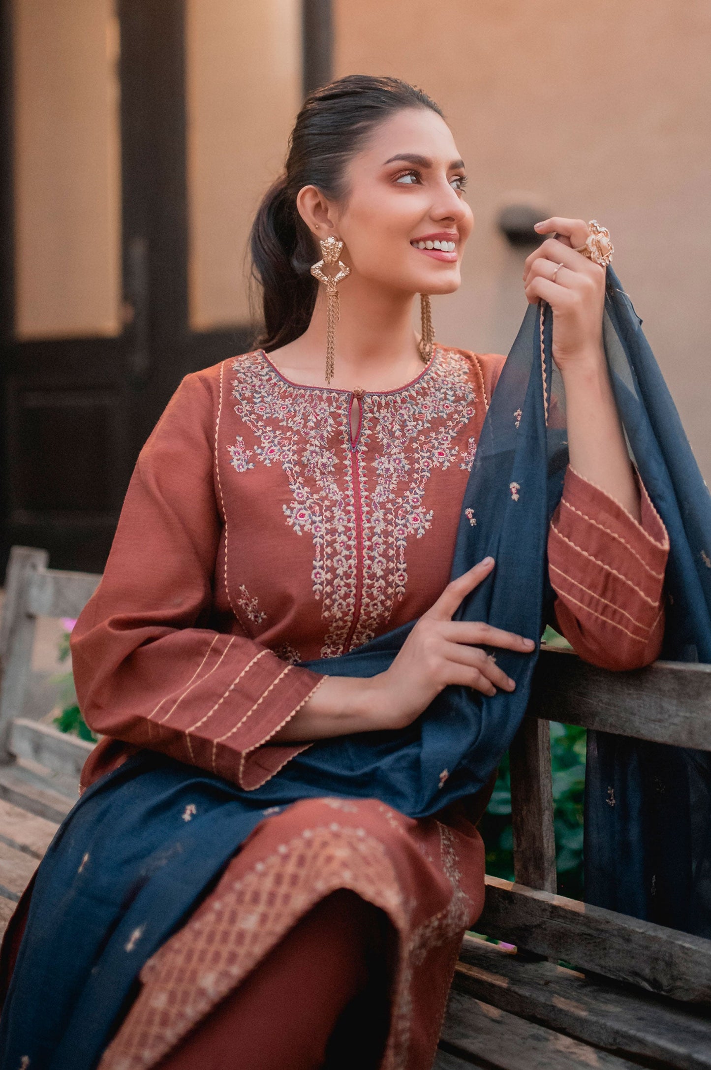 Stitched 3 Piece Cotton Net Embroidered Suit