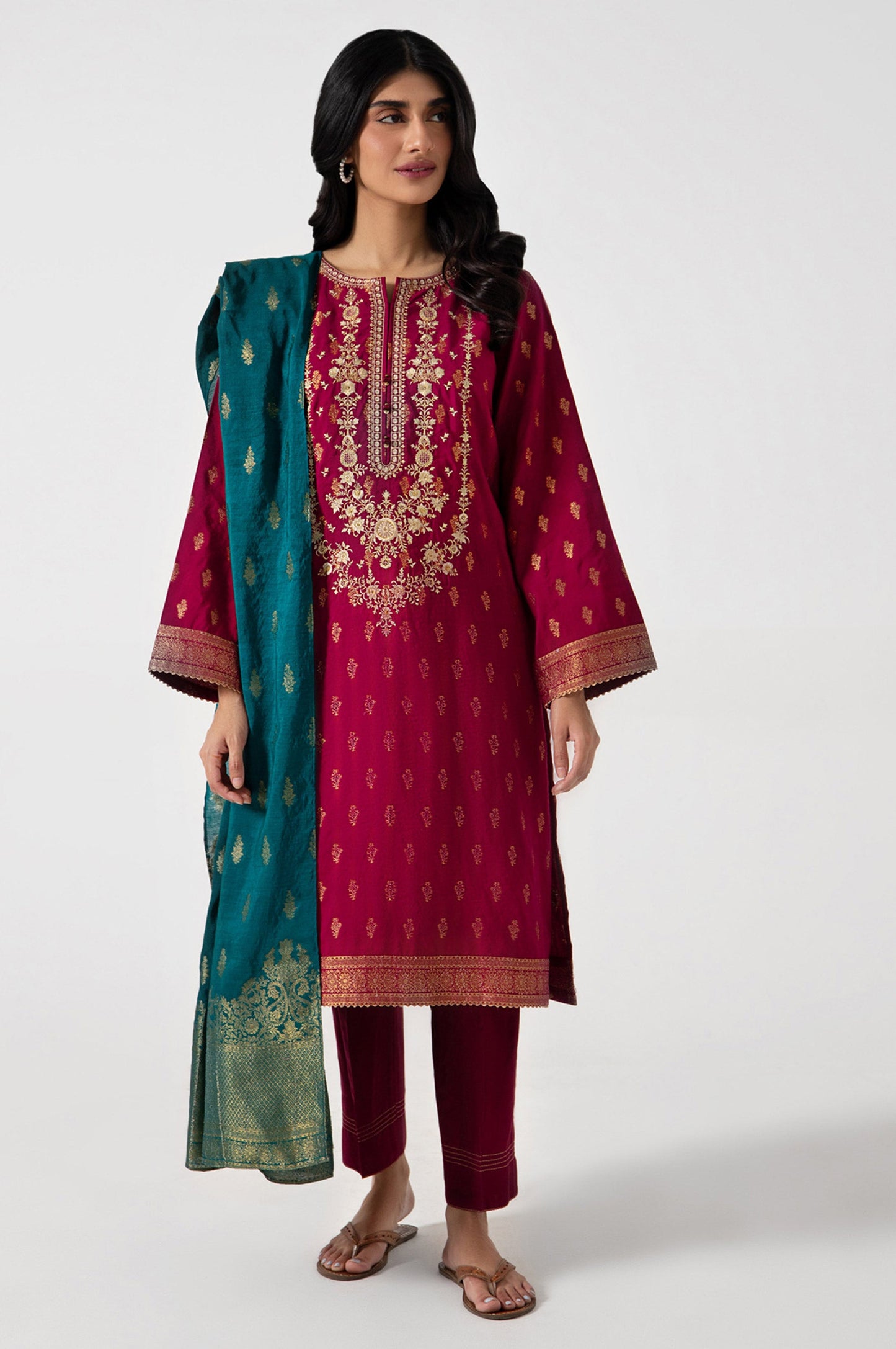 Stitched 3 Piece jacquard Embroidered Suit