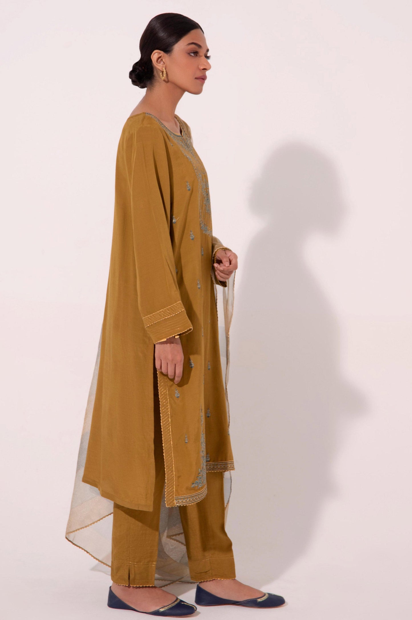 Stitched 3 Piece Embroidered Raw Silk Outift