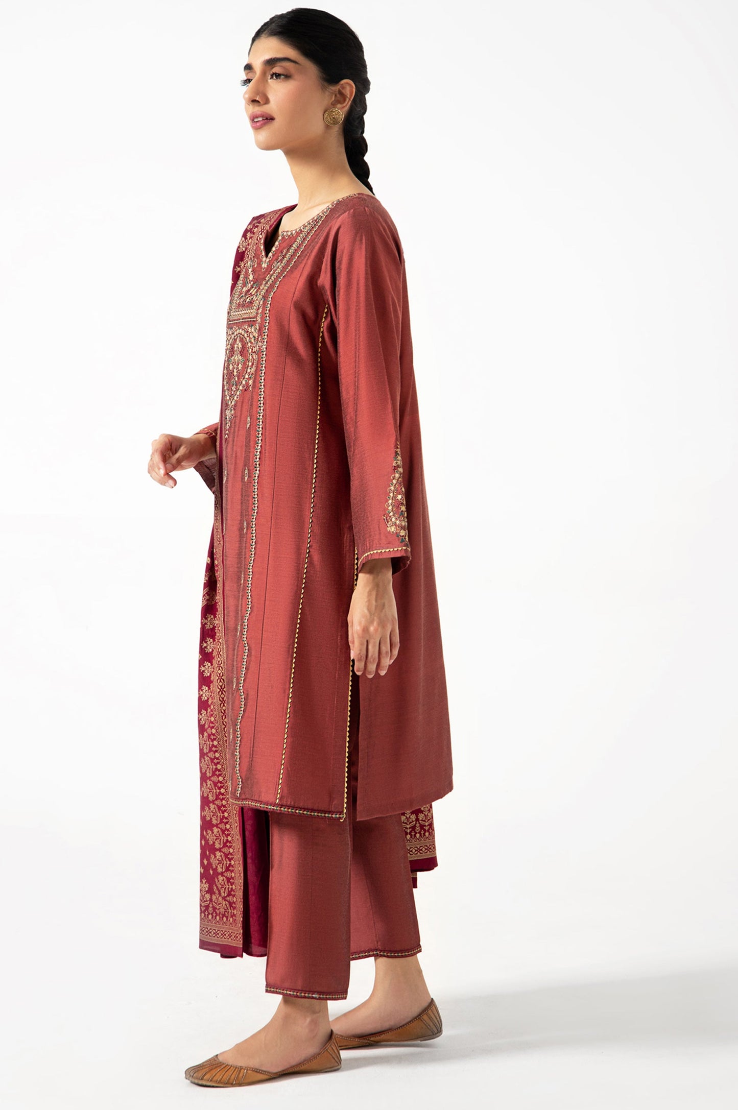 Stitched 3 Piece Cotton Silk Embroidered Suit