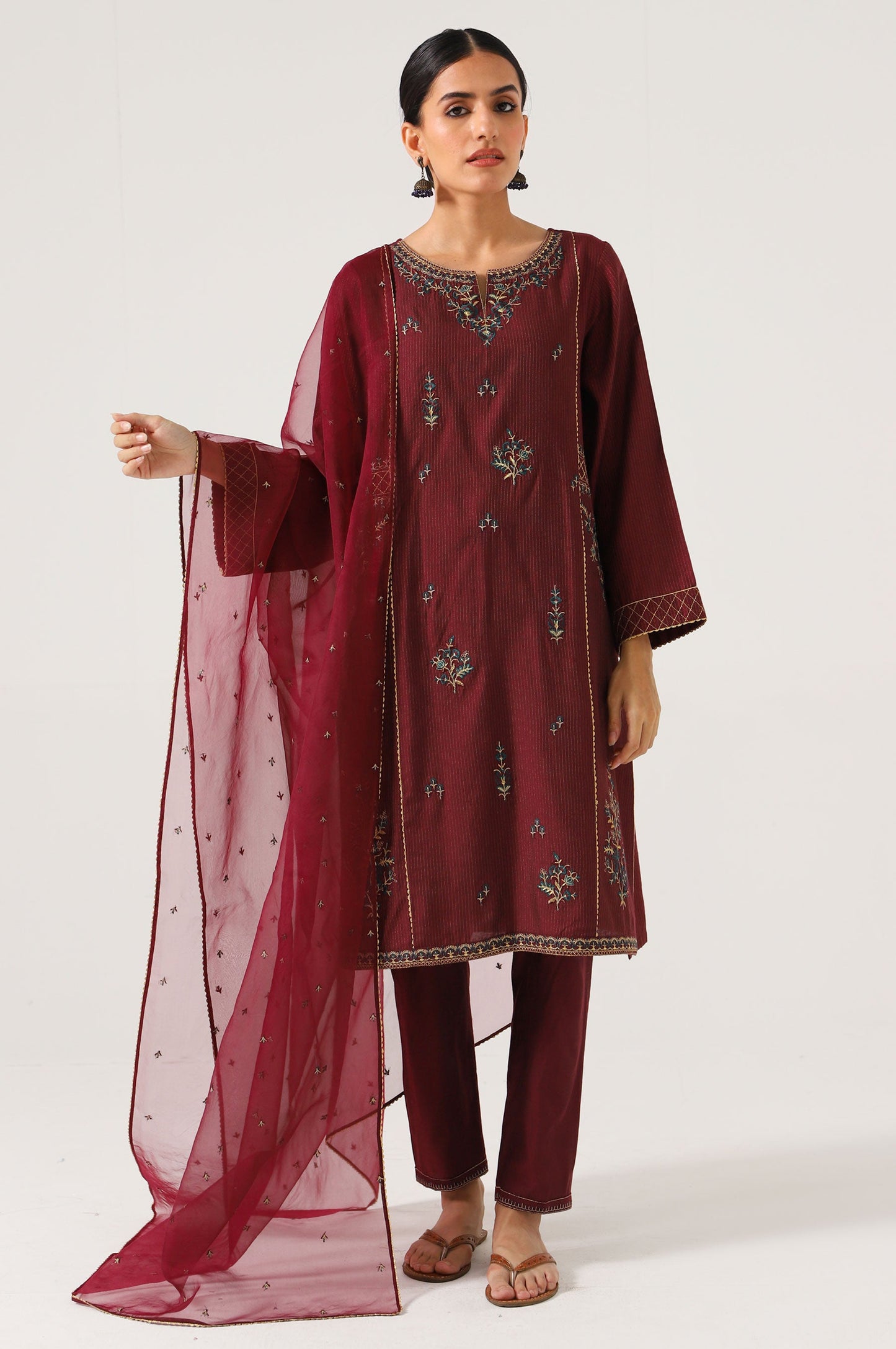 Stitched 3 Piece Cotton Silk Embroidered Shirt