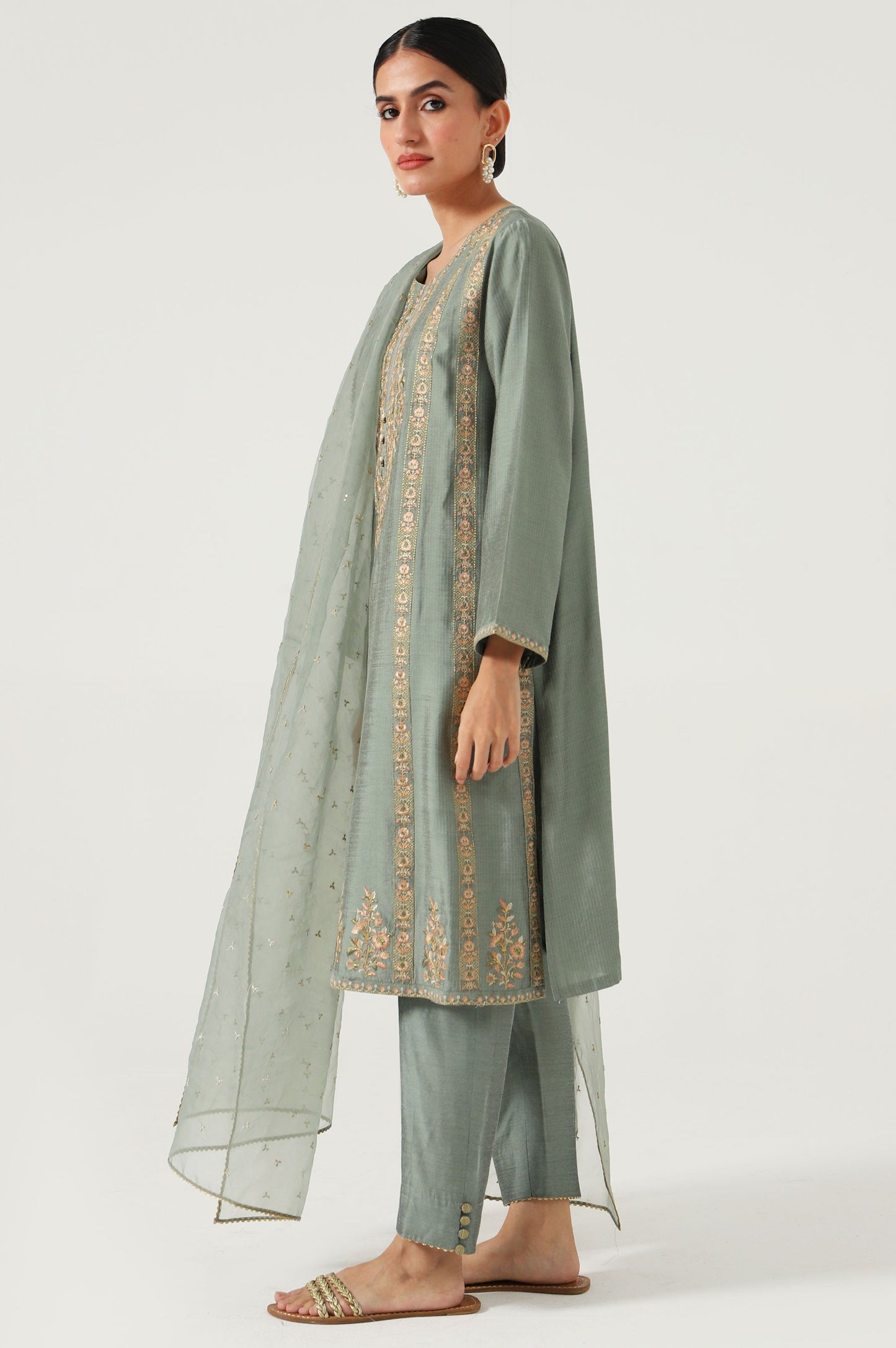 Stitched 3 Piece Cotton Silk Embroidered Suit