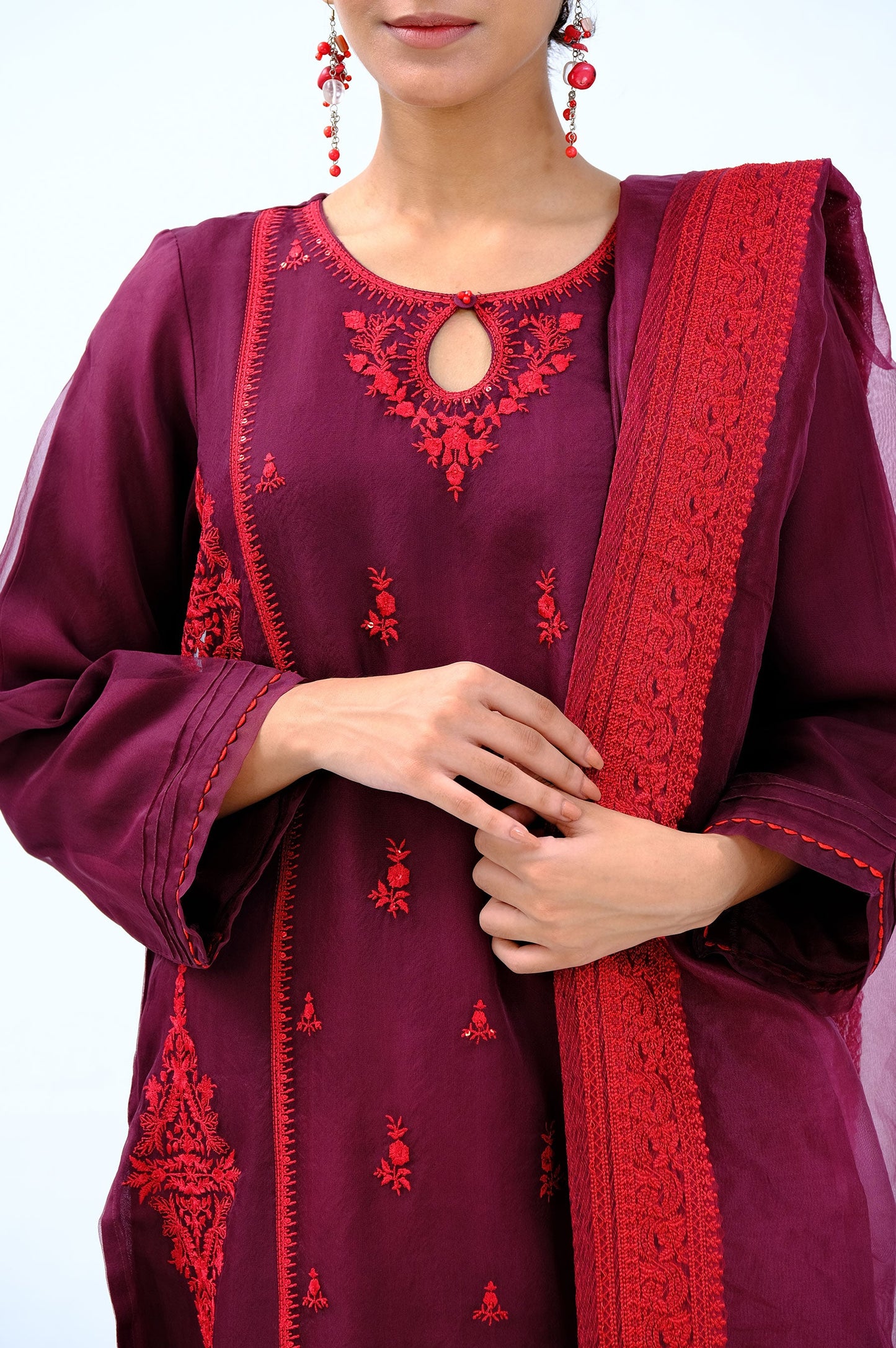 Stitched 3 Piece Organza Embroidered Shirt