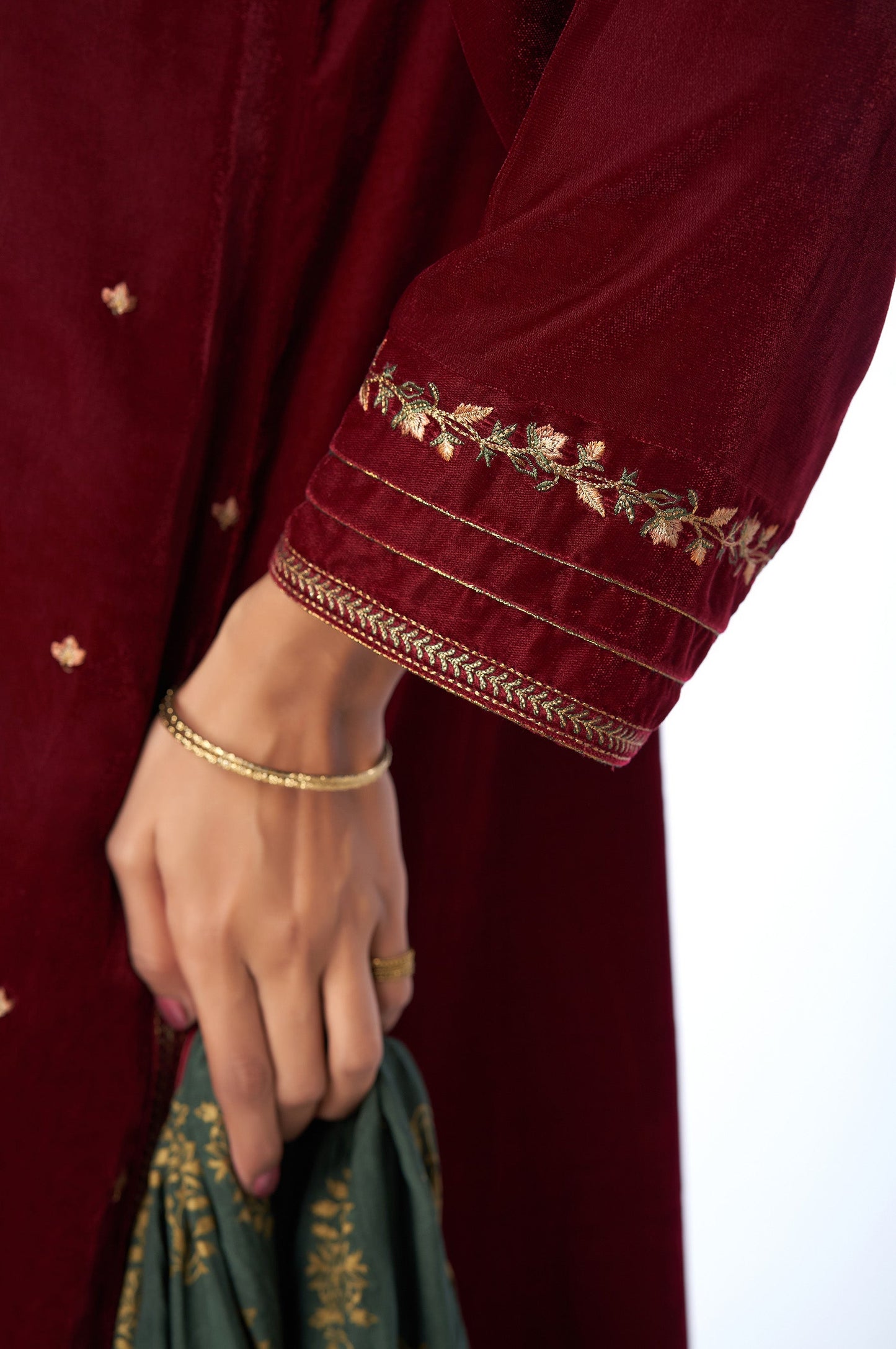 Stitched 3 Piece Velvet Embroidered Suit