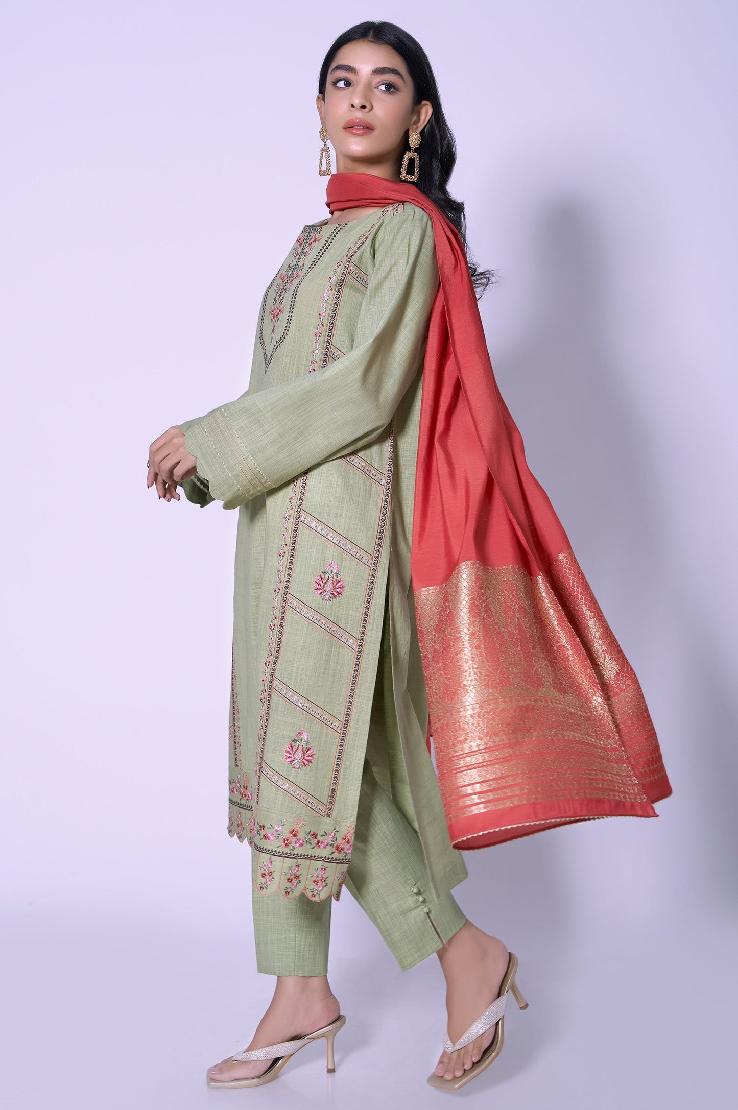 Stitched 3 Piece Slub Embroidered Suit