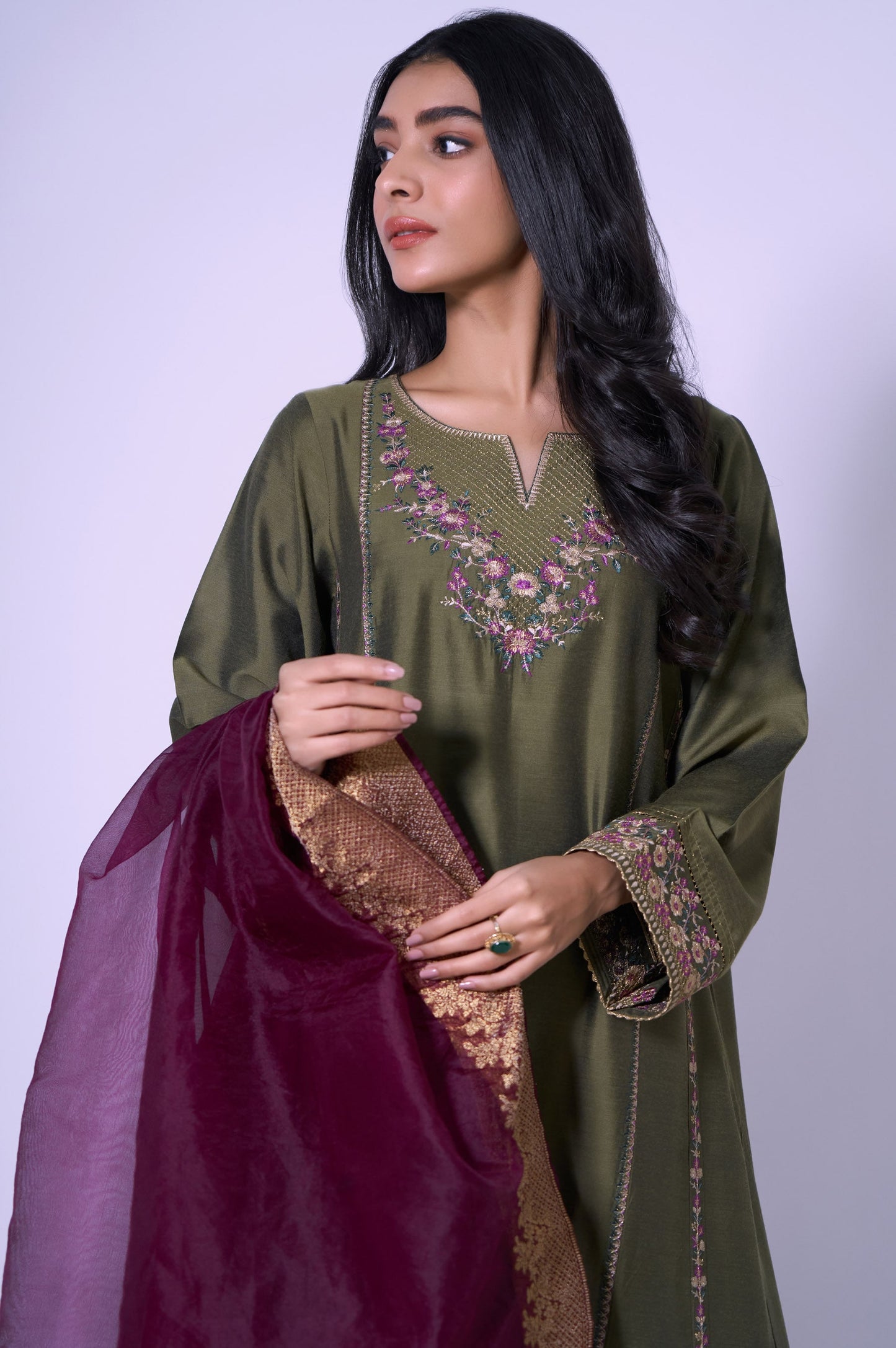 Stitched 3 Piece Cotton Silk Embroidered Outfit