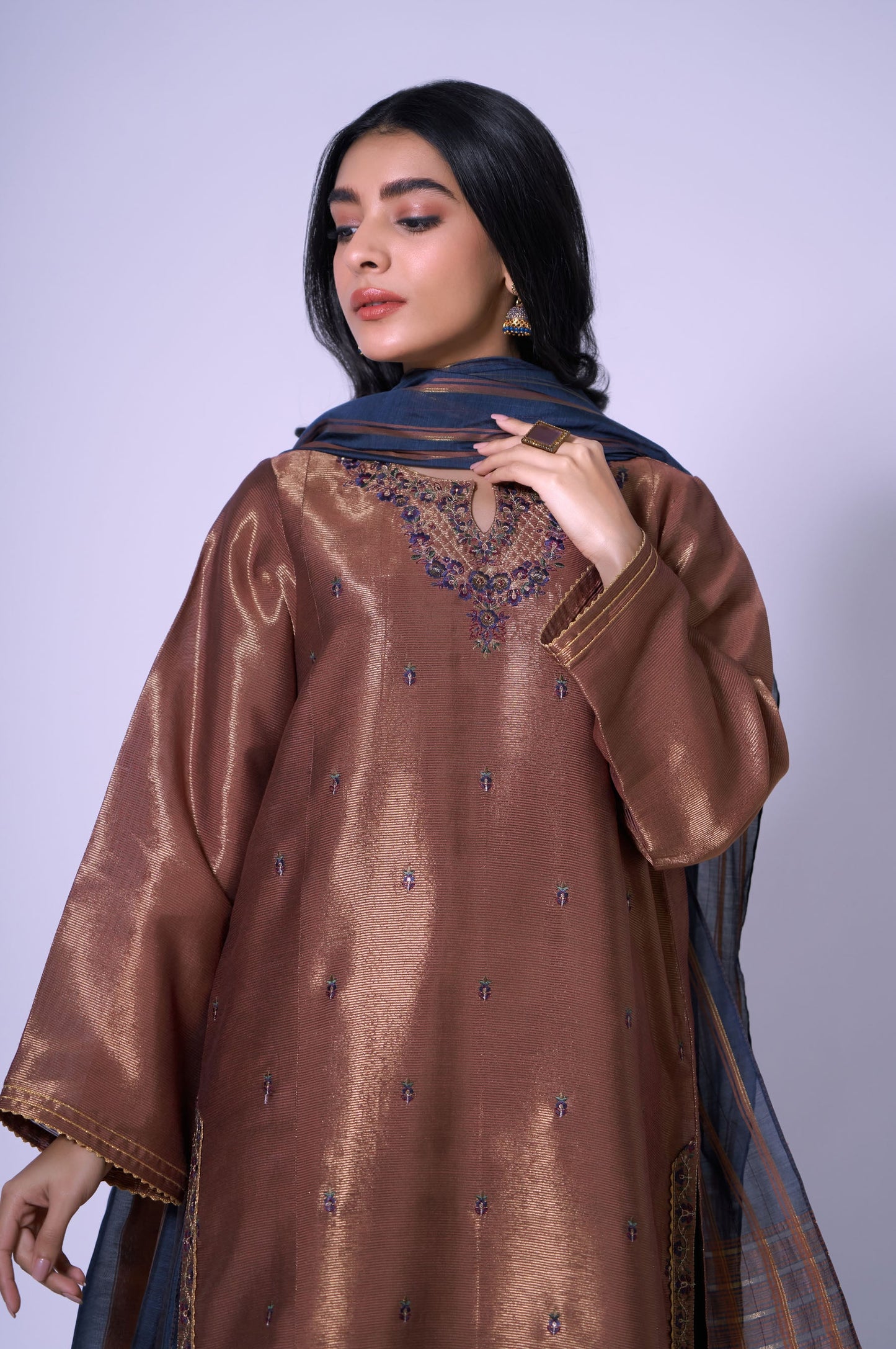 Stitched 3 Piece Mysuri Net Embroidered Outfit