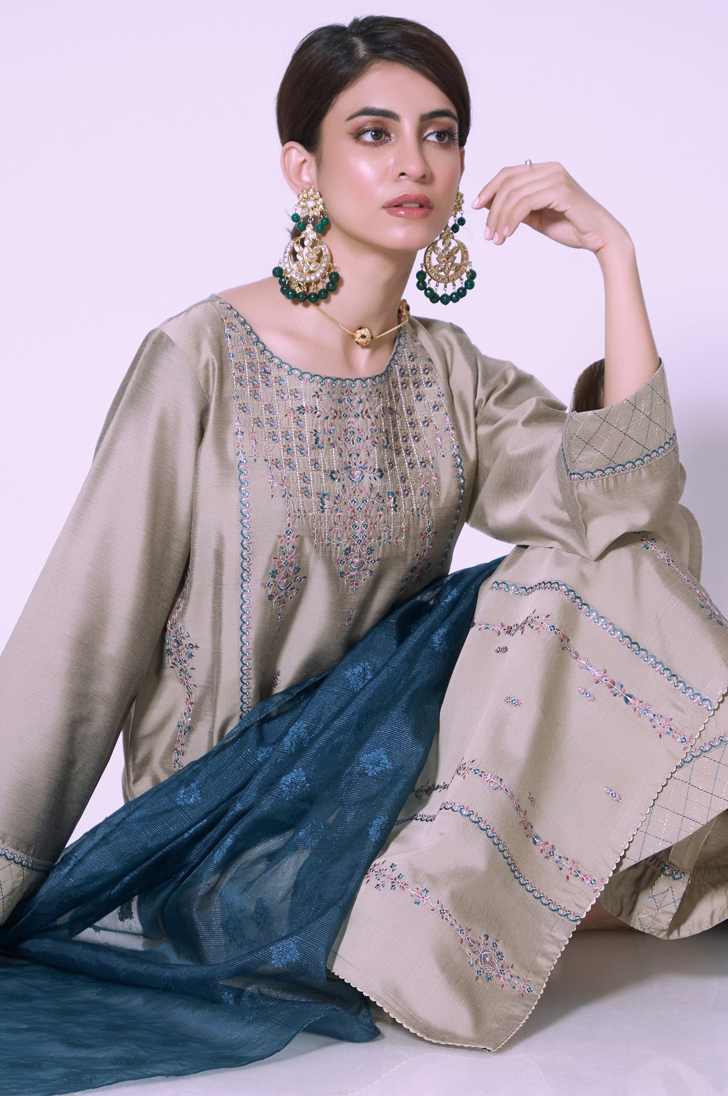 Stitched 3 Piece Cotton Silk Embroidered Outfit