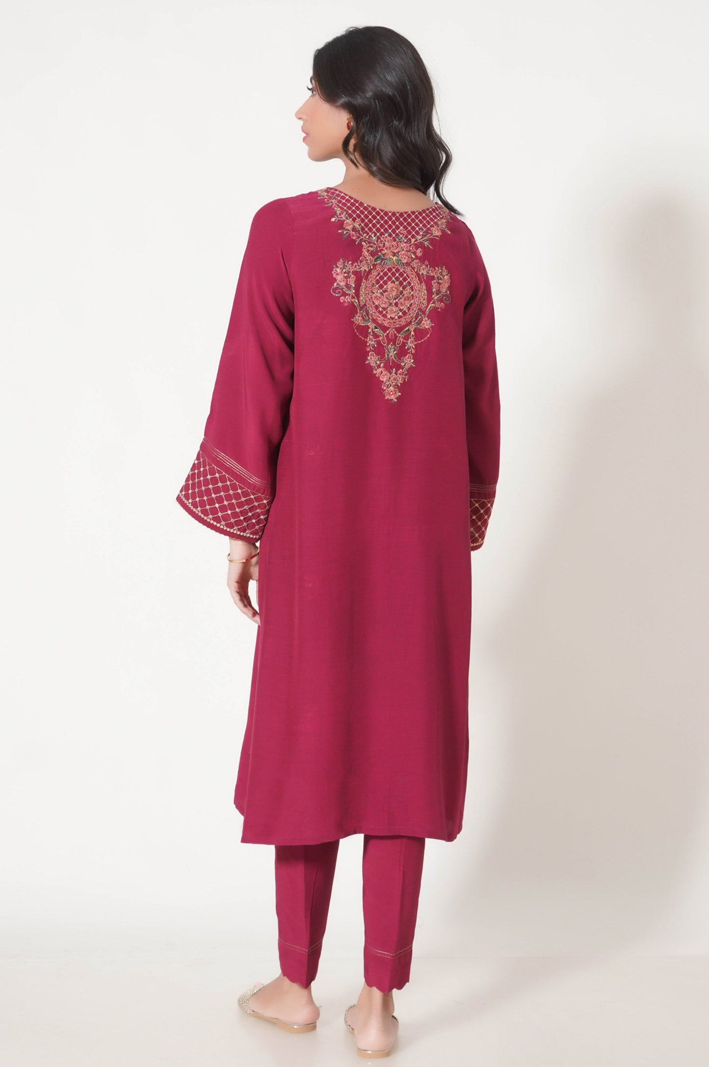 Stitched 3 Piece Embroidered Raw Silk Outfit