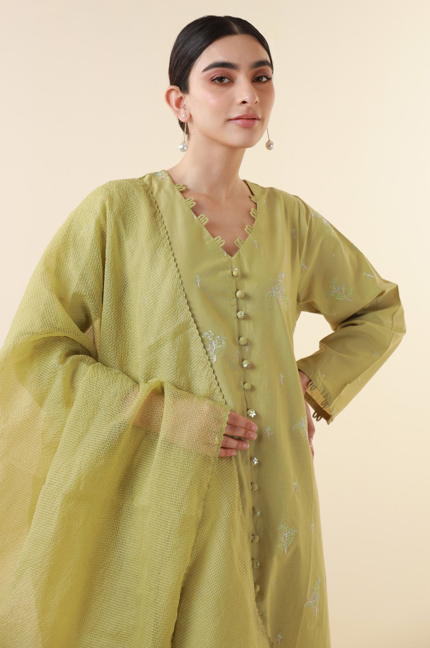 Stitched 3 Piece Embroidered Cambric Outfit