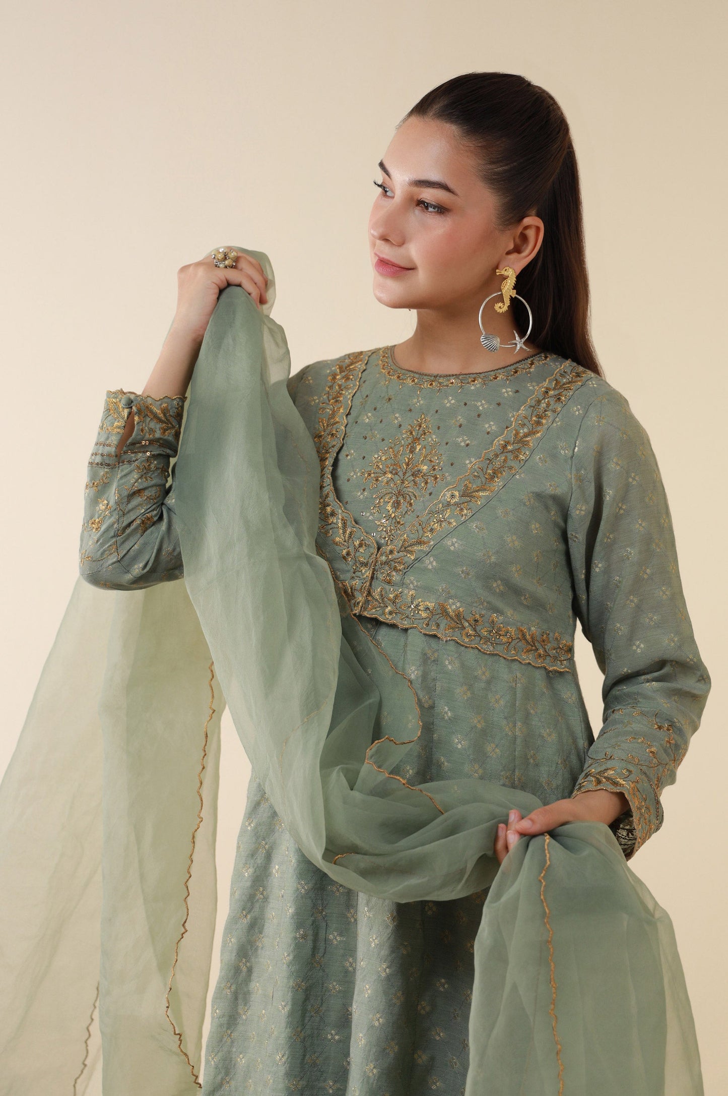 Stitched 3 Piece Embroidered Zari Jacquard Outfit