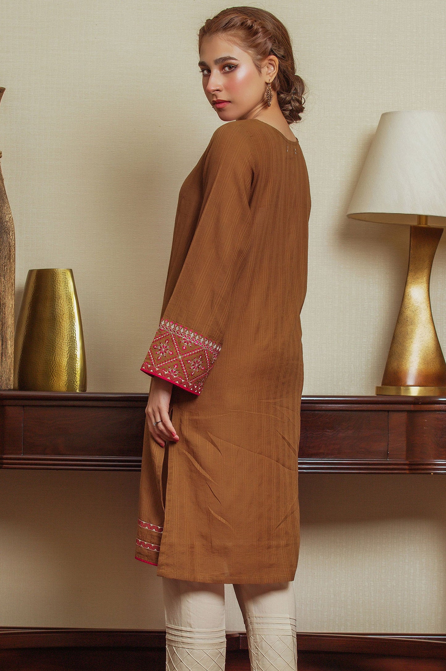 Stitched 1 Piece Embroidered Dyed Doria Shirt