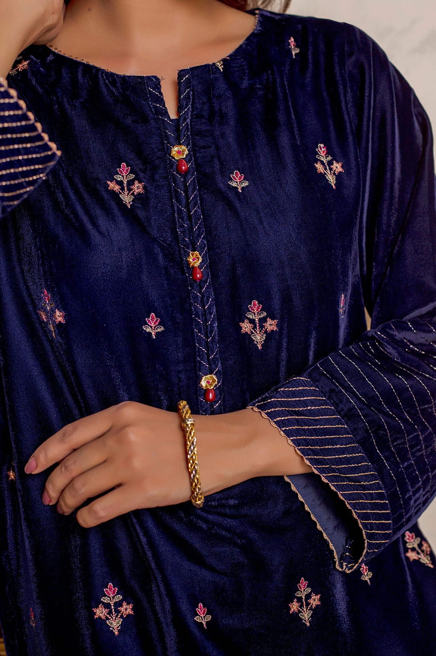 Stitched 1 Piece Velvet Embroidered Shirt