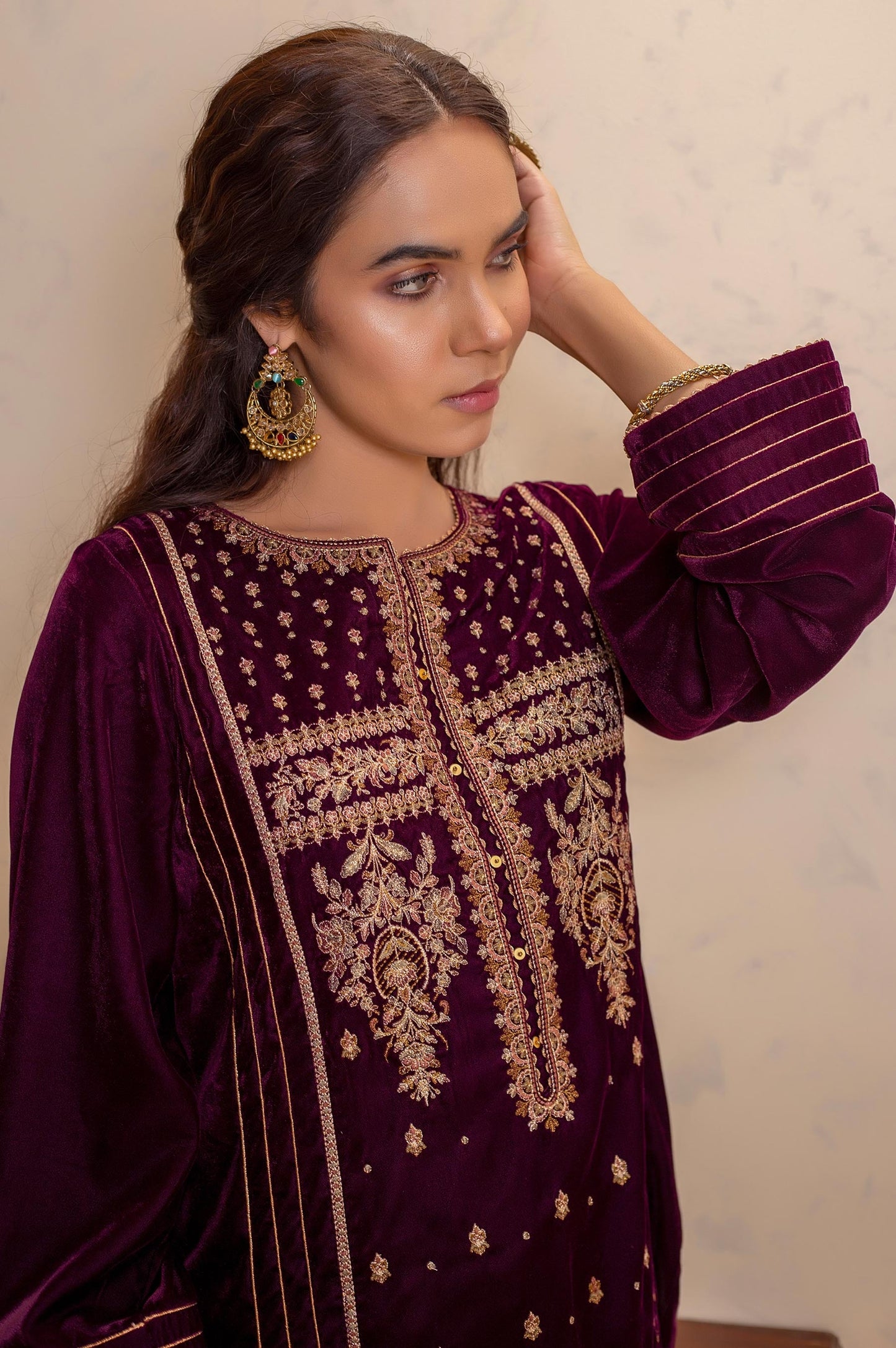 Stitched 1 Piece Velvet Embroidered Shirt
