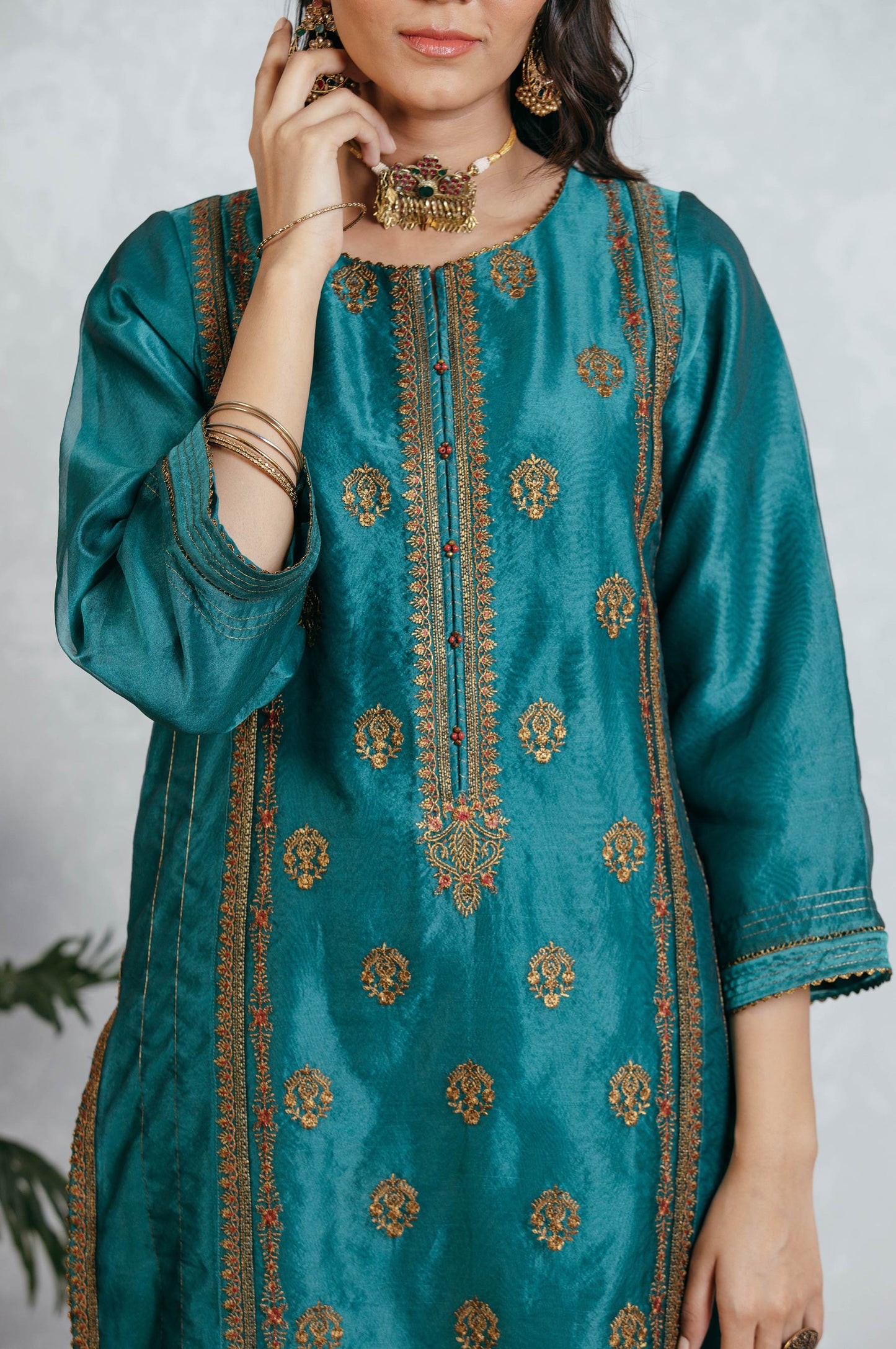 Stitched 1 Piece Organza Embroidered Shirt