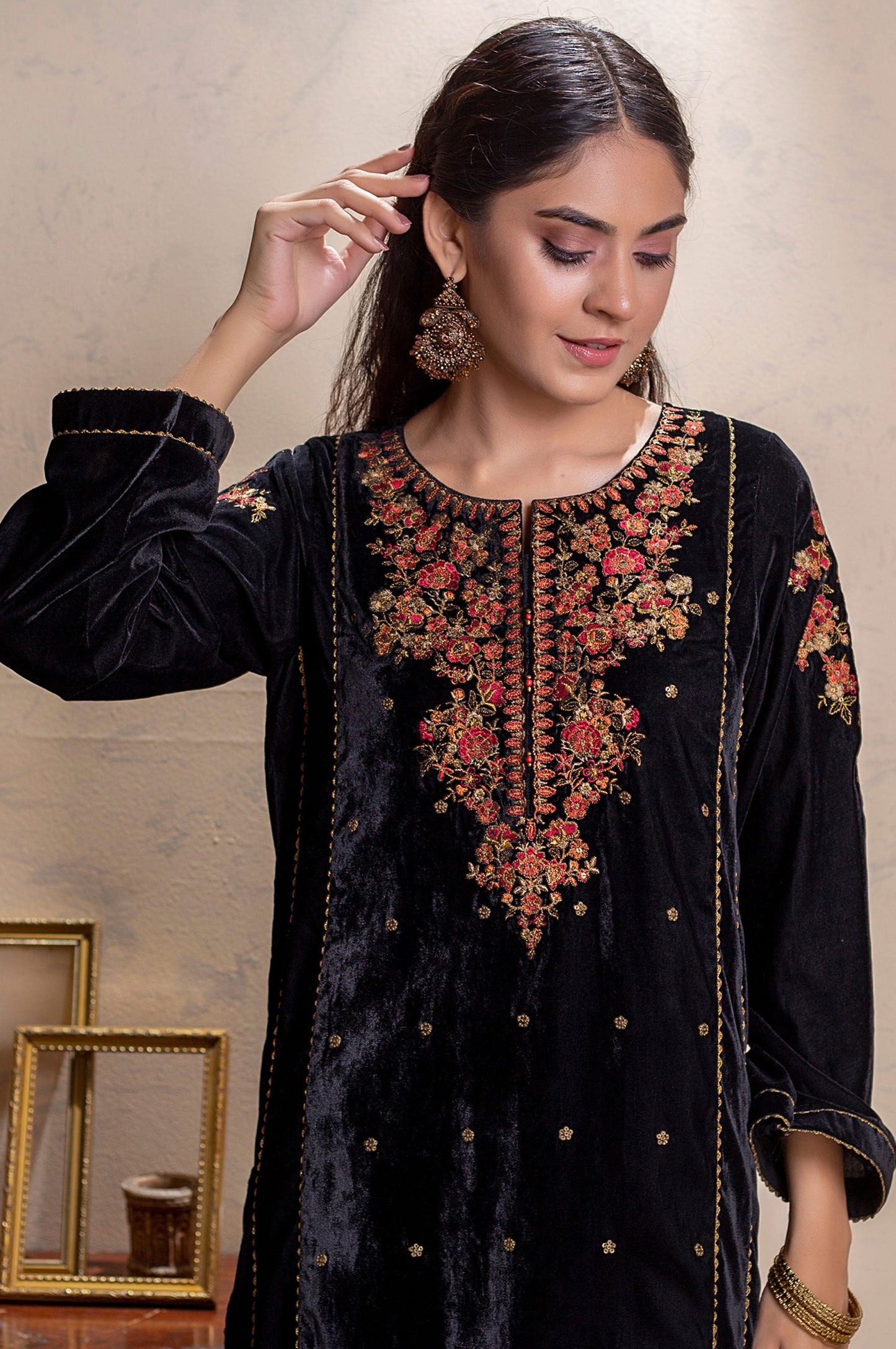 Stitched 2 Piece Velvet Embroidered Suit