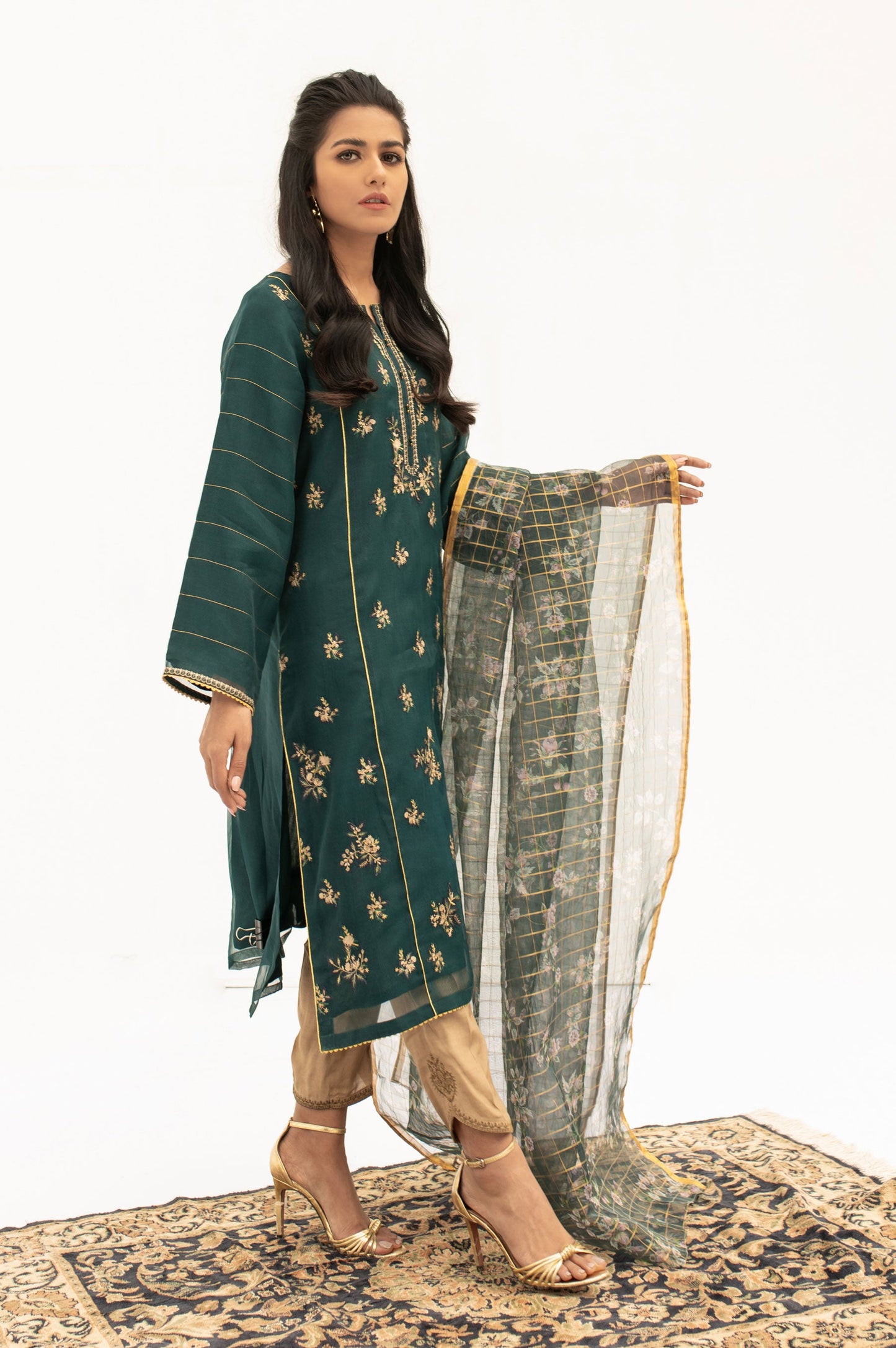 Stitched 2 Pieces Embroidered Organza Outfit