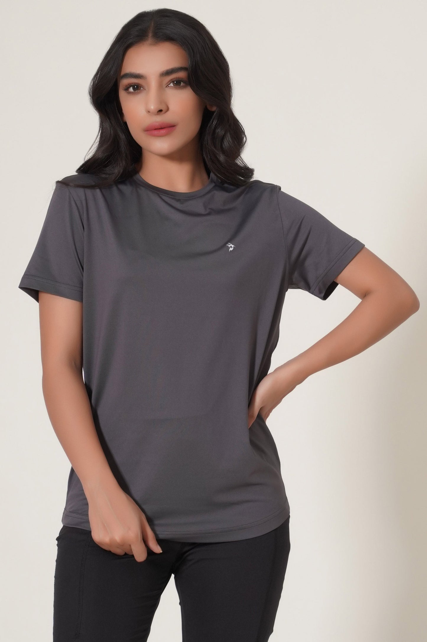 Crew Neck Half Sleeves Tee - Grey