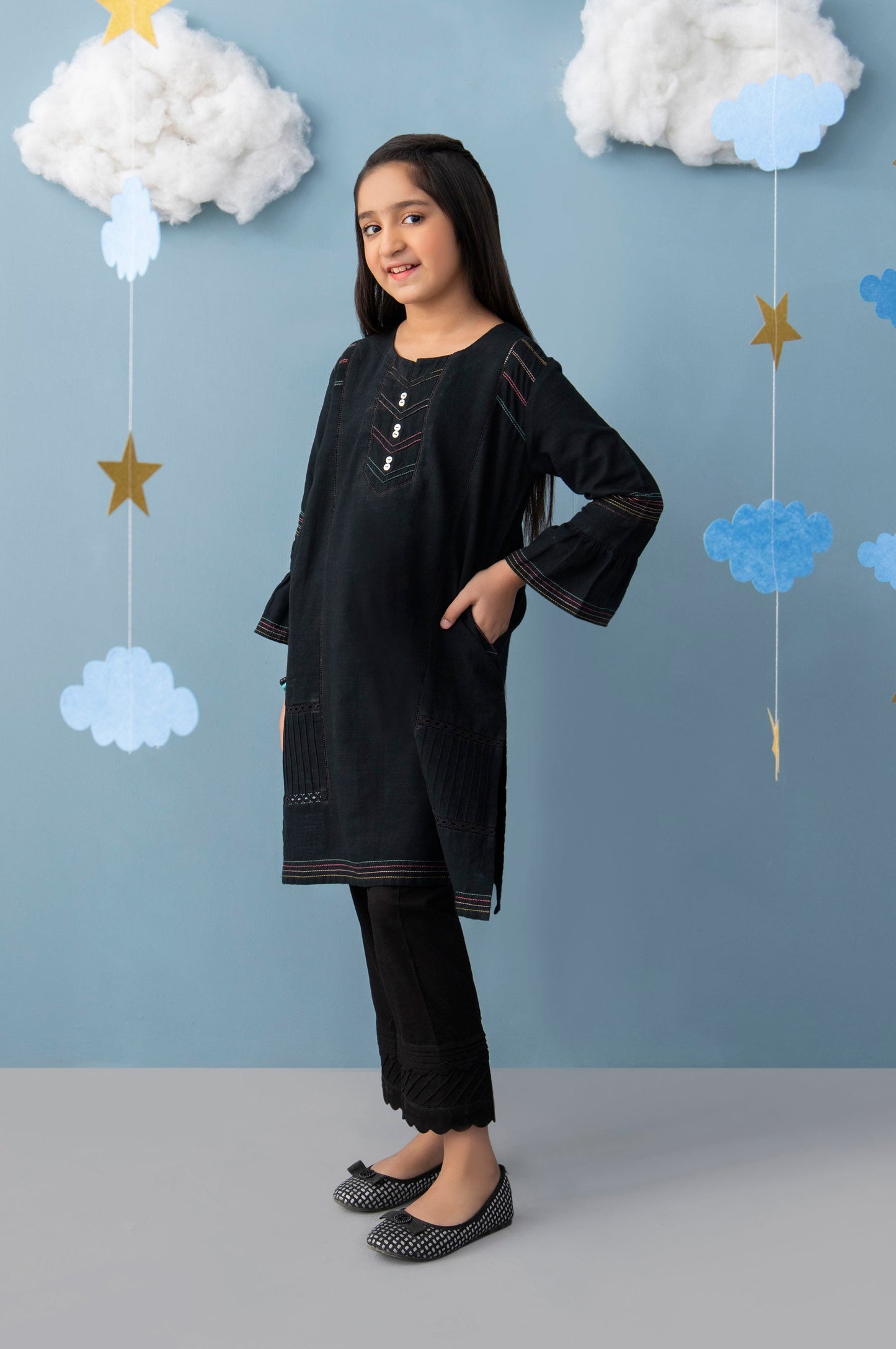 Stitched 1 Piece Embellished Khaddar Junior Shirt