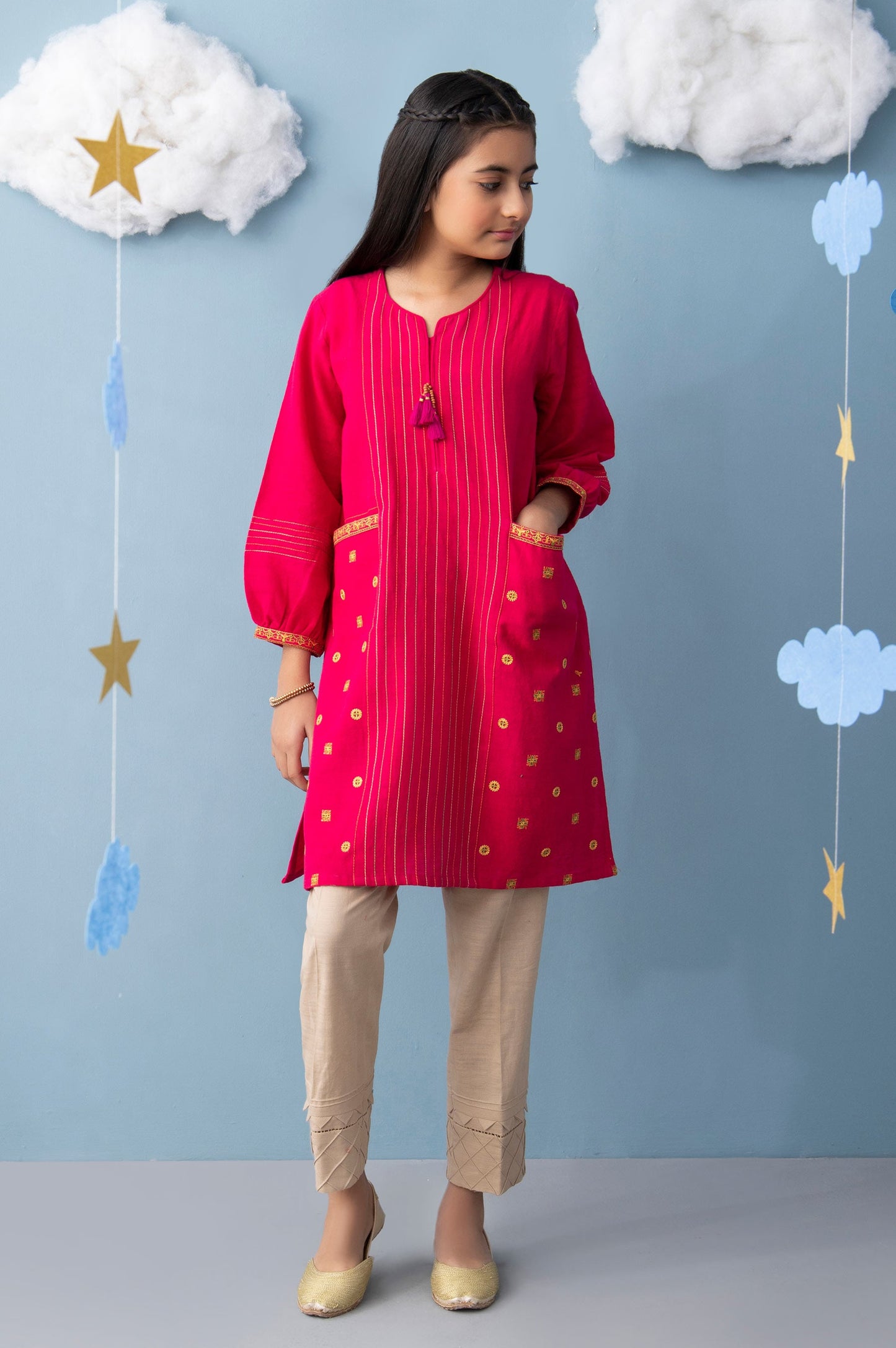 Stitched 1 Piece Embroidered Khaddar Junior Shirt