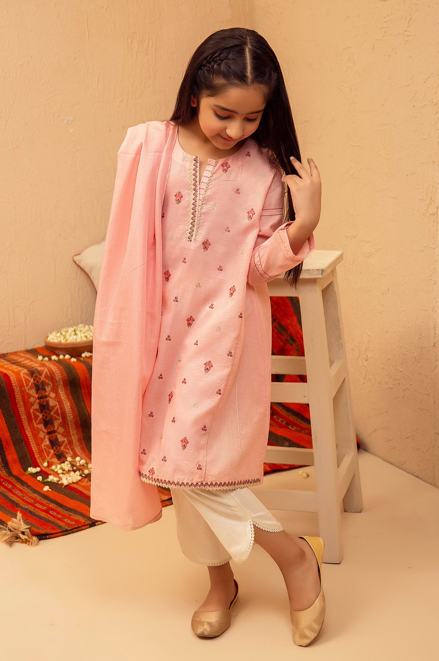 Stitched 2 Piece Embroidered Suit- Zari Stripe