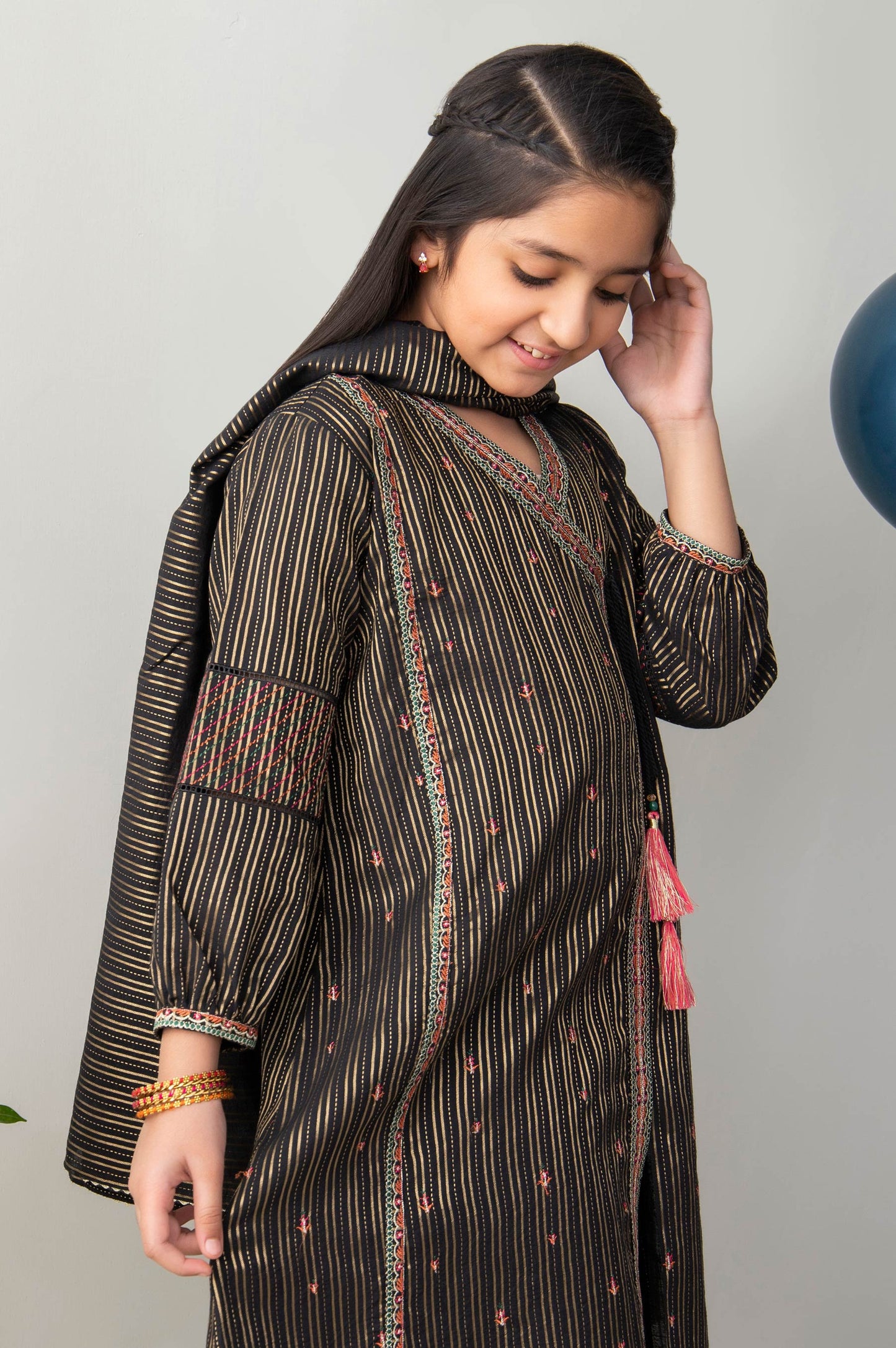 Stitched 2 Piece Embroidered Zari Stripe Junior Suit