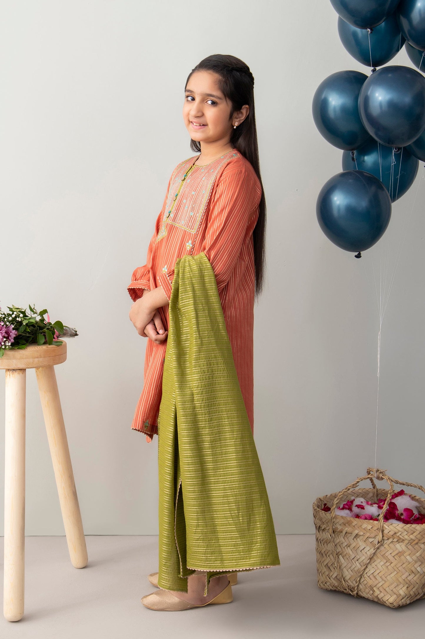 Stitched 2 Piece Embroidered Zari Stripe Junior Suit